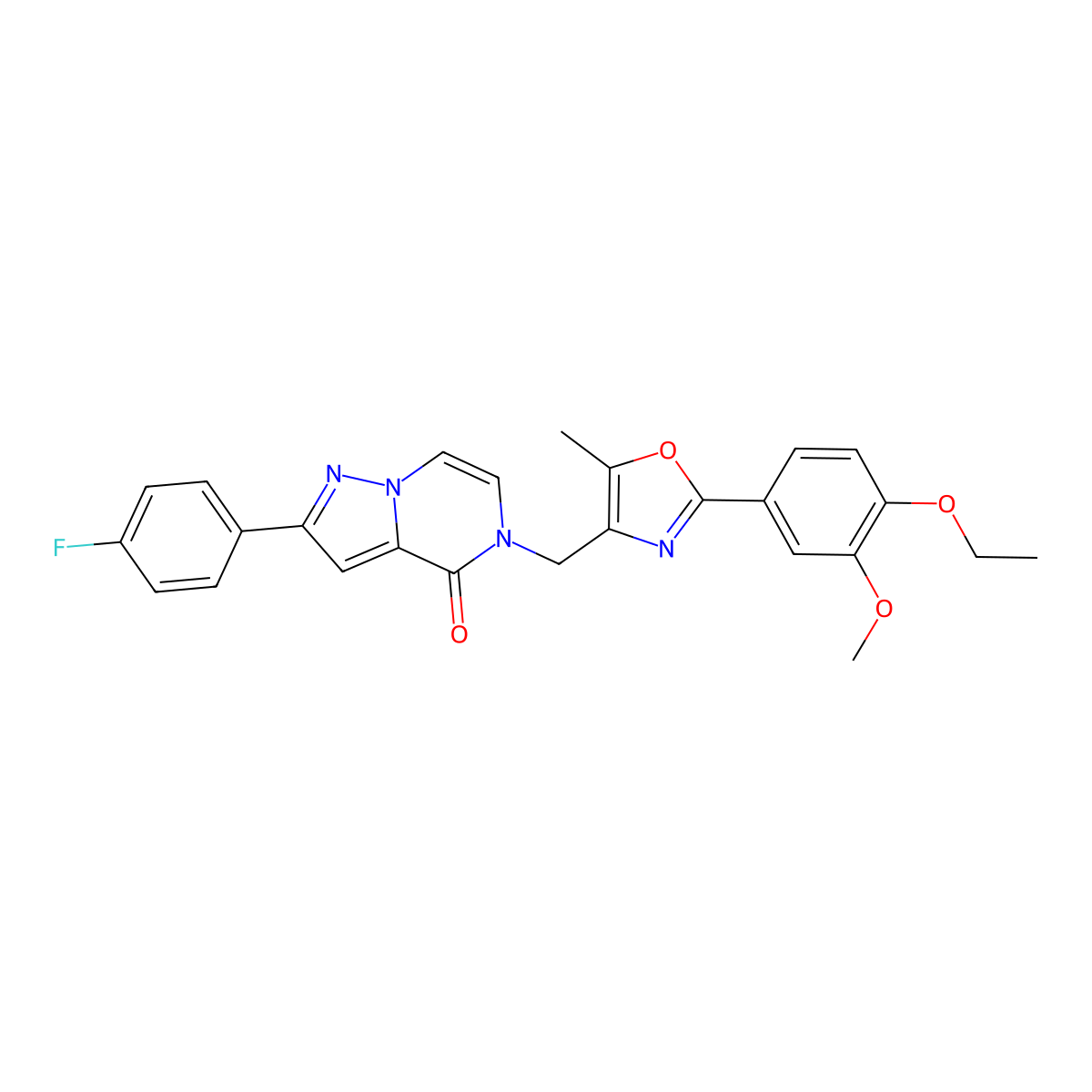 5-((2-(4-ethoxy-3-methoxyphenyl)-5-methyloxazol-4-yl)methyl)-2-(4-fluorophenyl)pyrazolo[1,5-a]pyrazin-4(5H)-one molecular structure, CAS 1359483-80-9