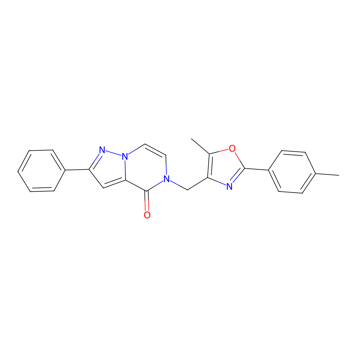 5-((5-methyl-2-(p-tolyl)oxazol-4-yl)methyl)-2-phenylpyrazolo[1,5-a]pyrazin-4(5H)-one molecular structure, CAS 1359484-16-4