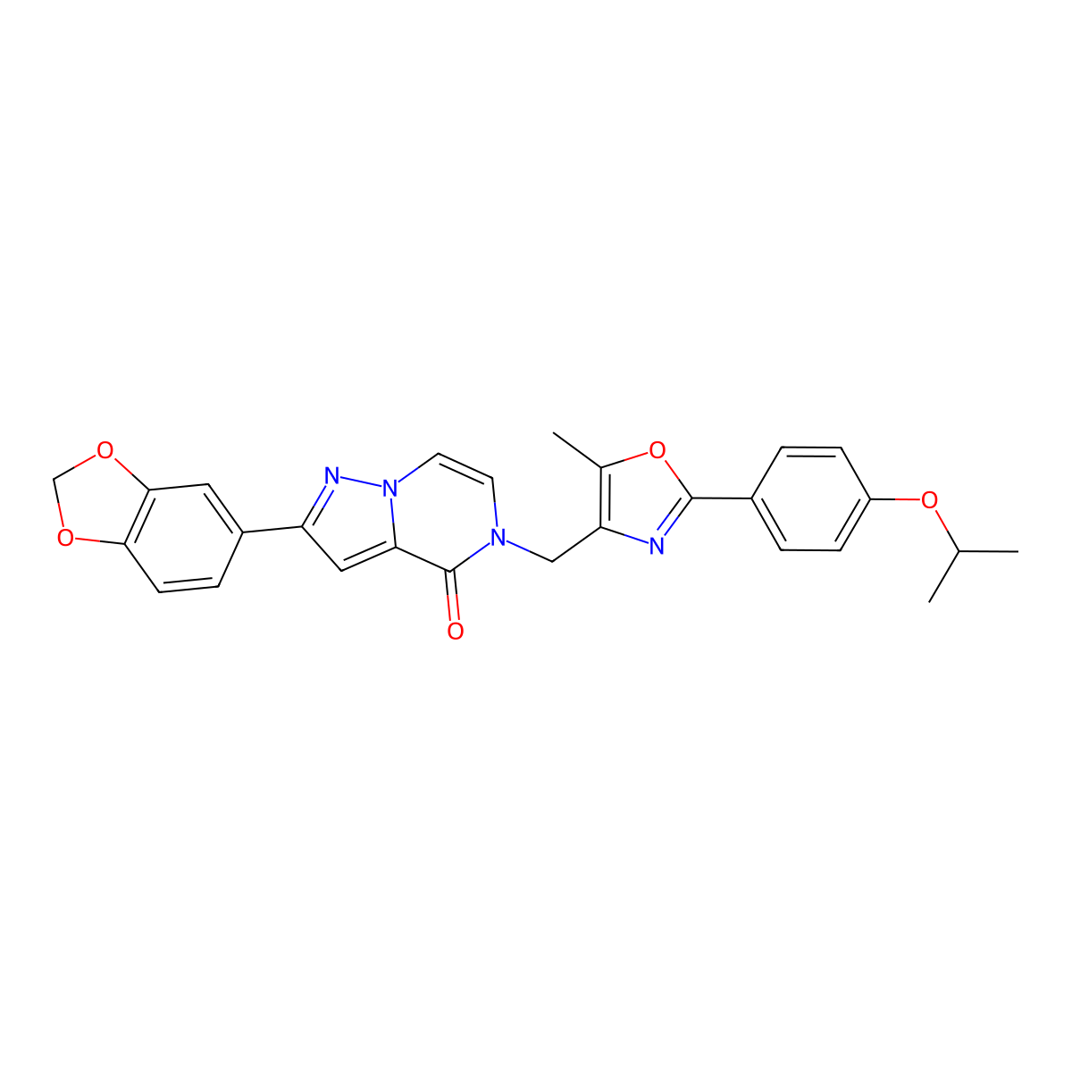 2-(benzo[d][1,3]dioxol-5-yl)-5-((2-(4-isopropoxyphenyl)-5-methyloxazol-4-yl)methyl)pyrazolo[1,5-a]pyrazin-4(5H)-one molecular structure, CAS 1359484-31-3