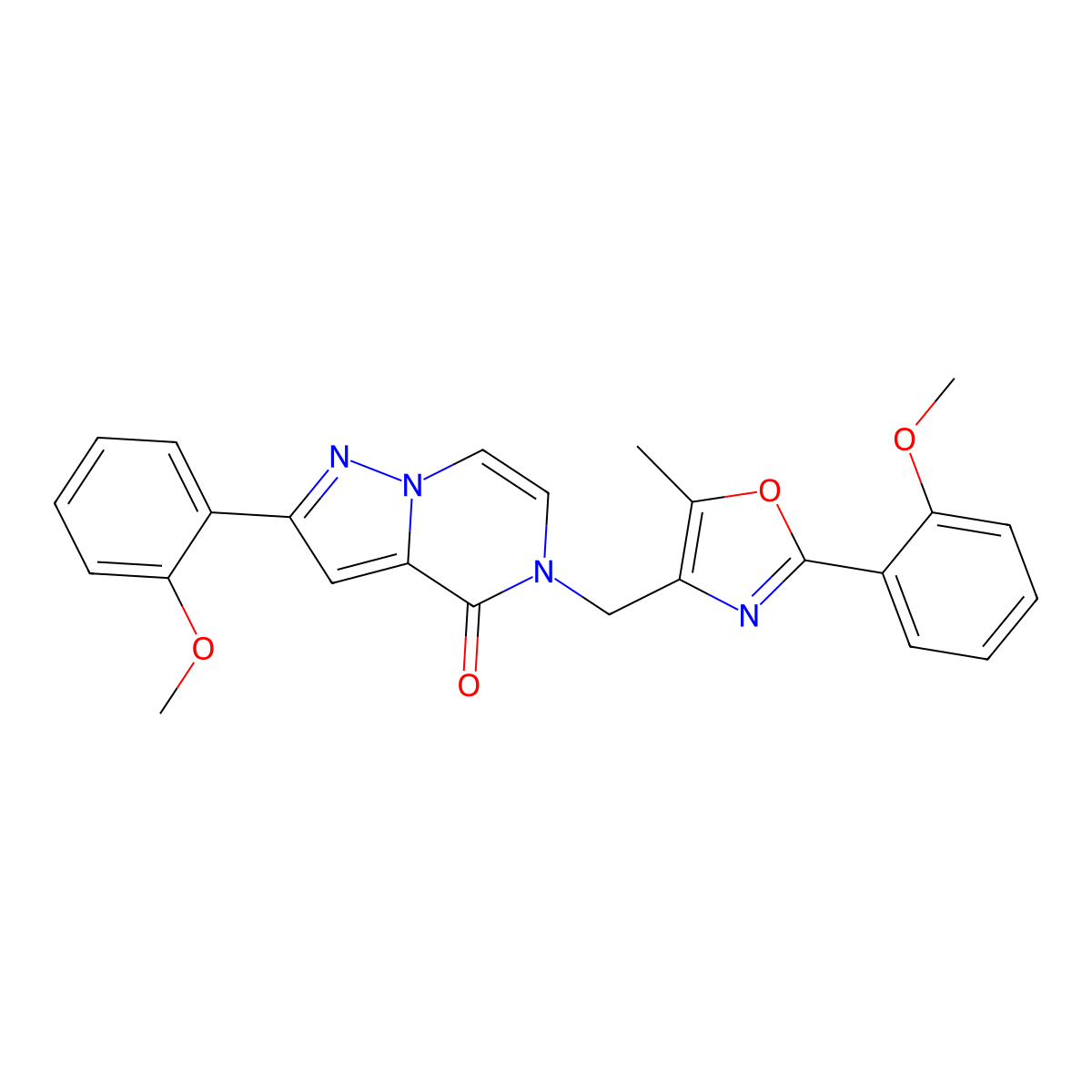 2-(2-methoxyphenyl)-5-((2-(2-methoxyphenyl)-5-methyloxazol-4-yl)methyl)pyrazolo[1,5-a]pyrazin-4(5H)-one molecular structure, CAS 1359487-26-5