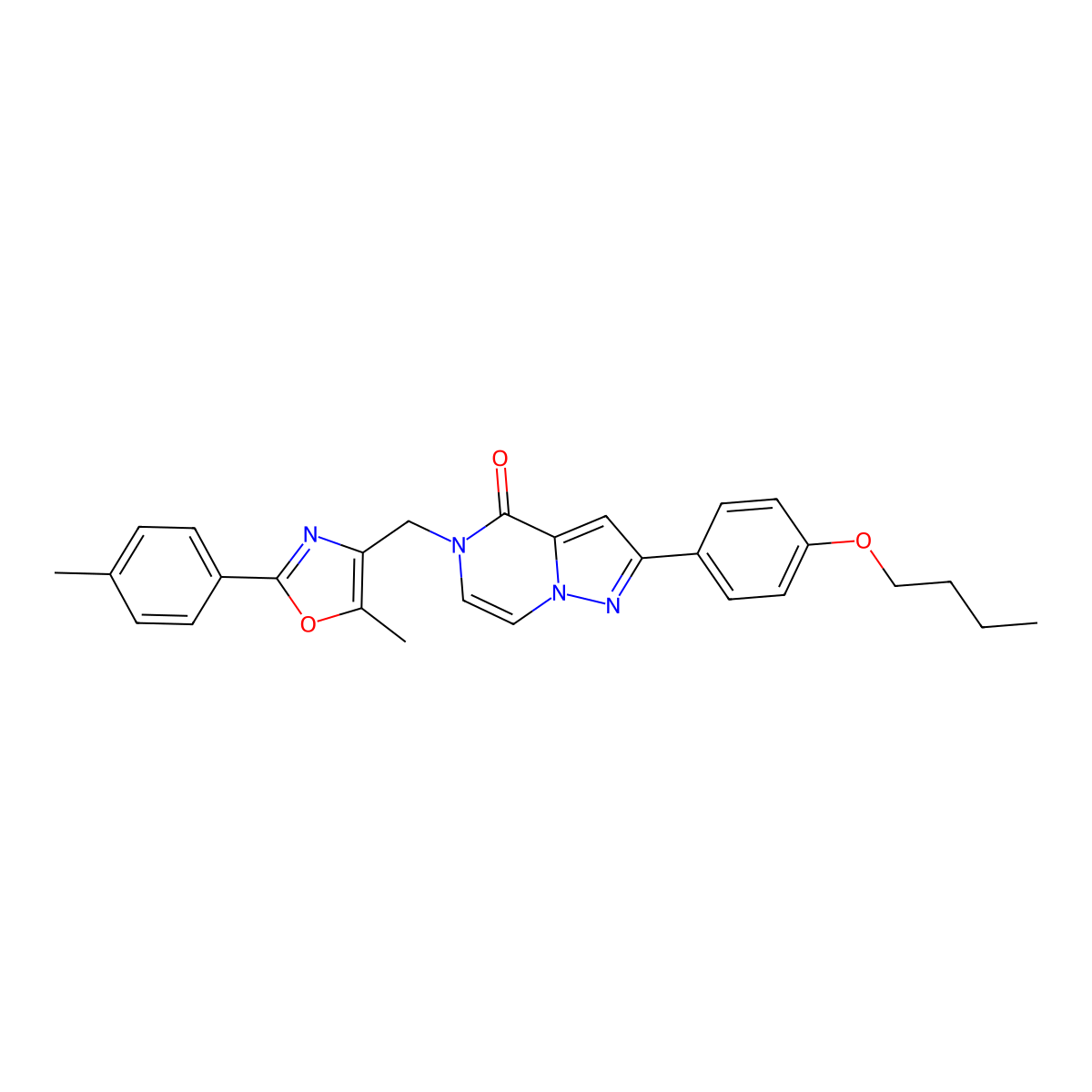 2-(4-butoxyphenyl)-5-((5-methyl-2-(p-tolyl)oxazol-4-yl)methyl)pyrazolo[1,5-a]pyrazin-4(5H)-one molecular structure, CAS 1359487-34-5