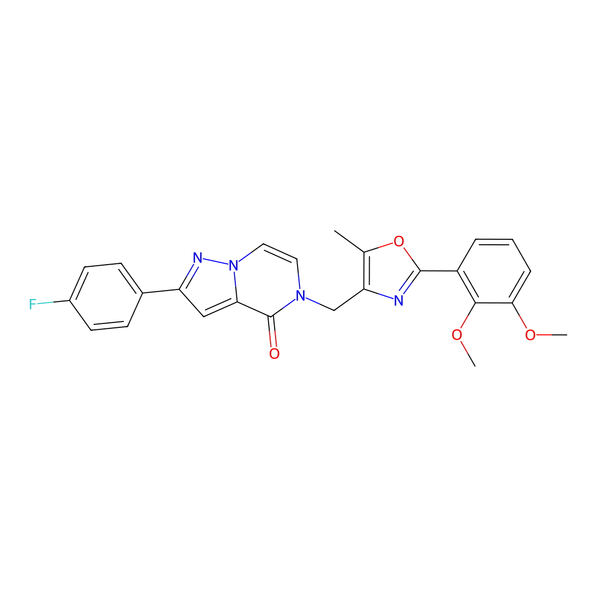 5-((2-(2,3-dimethoxyphenyl)-5-methyloxazol-4-yl)methyl)-2-(4-fluorophenyl)pyrazolo[1,5-a]pyrazin-4(5H)-one molecular structure, CAS 1359487-74-3
