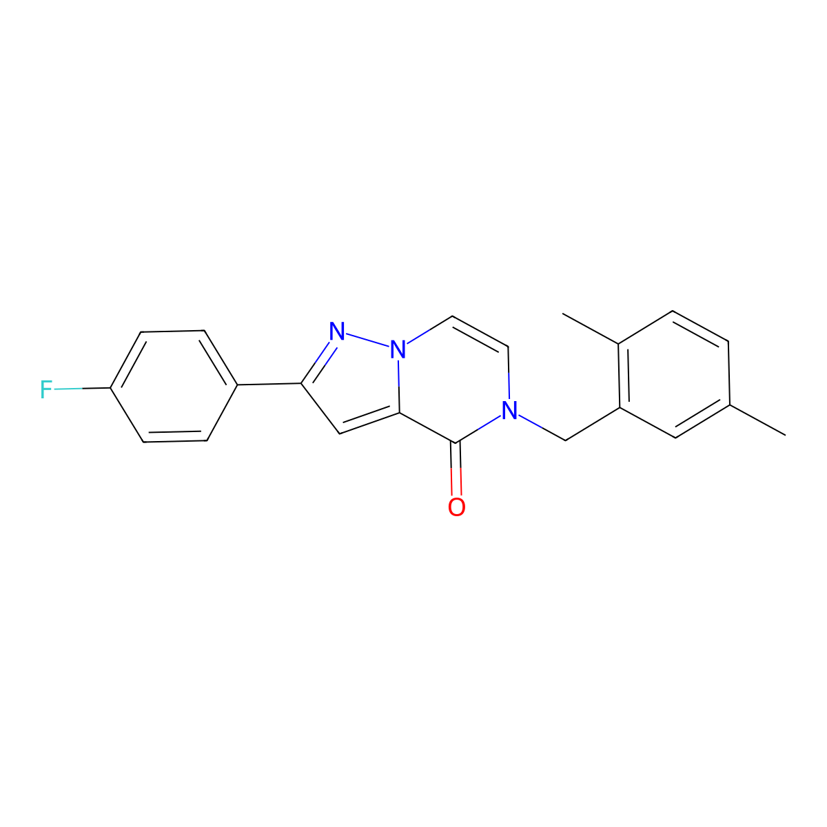 5-(2,5-dimethylbenzyl)-2-(4-fluorophenyl)pyrazolo[1,5-a]pyrazin-4(5H)-one molecular structure, CAS 1359487-86-7