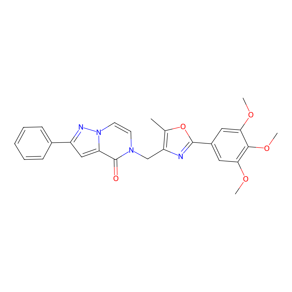 5-((5-methyl-2-(3,4,5-trimethoxyphenyl)oxazol-4-yl)methyl)-2-phenylpyrazolo[1,5-a]pyrazin-4(5H)-one molecular structure, CAS 1359488-36-0