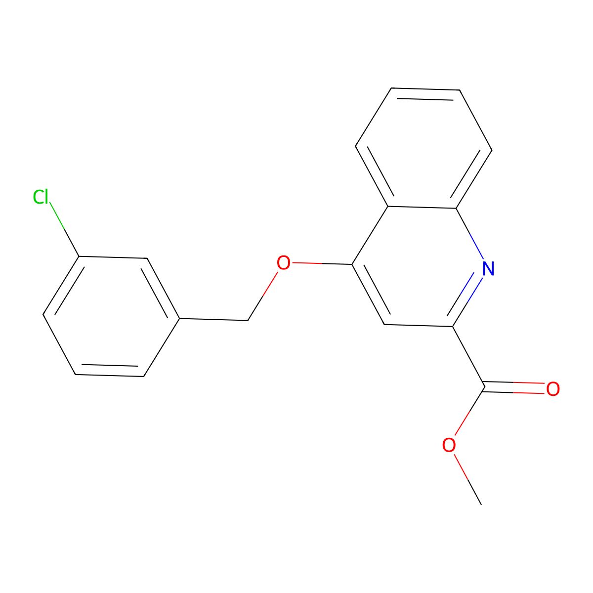 Methyl 4-[(3-chlorophenyl)methoxy]quinoline-2-carboxylate molecular structure, CAS 1359499-90-3