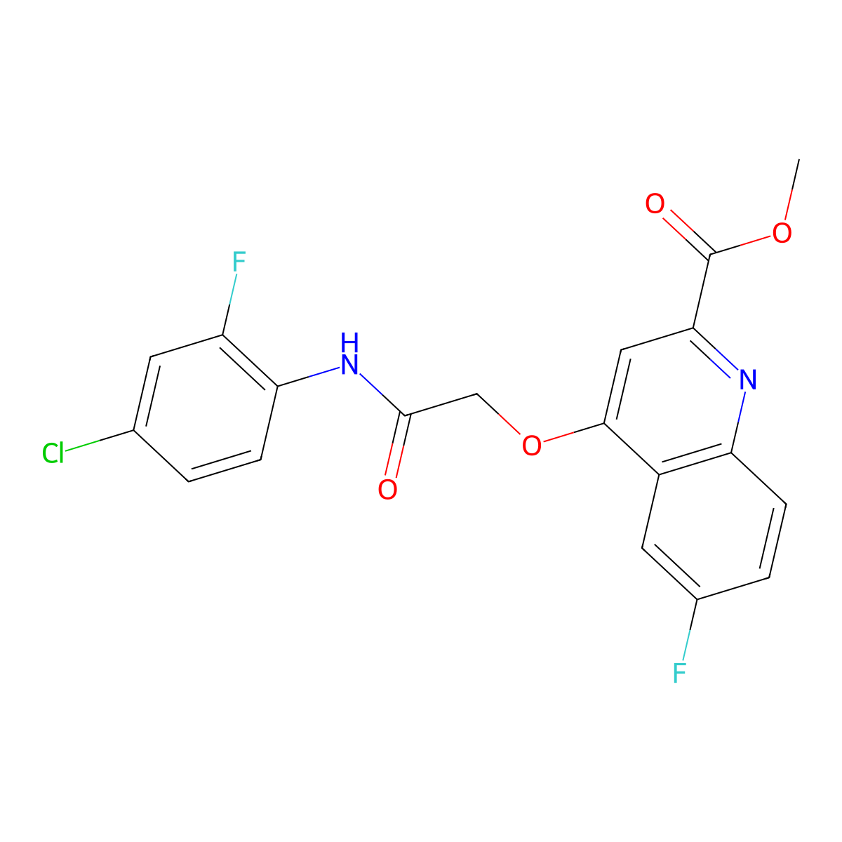 Methyl 4-{[(4-chloro-2-fluorophenyl)carbamoyl]methoxy}-6-fluoroquinoline-2-carboxylate molecular structure, CAS 1359500-11-0
