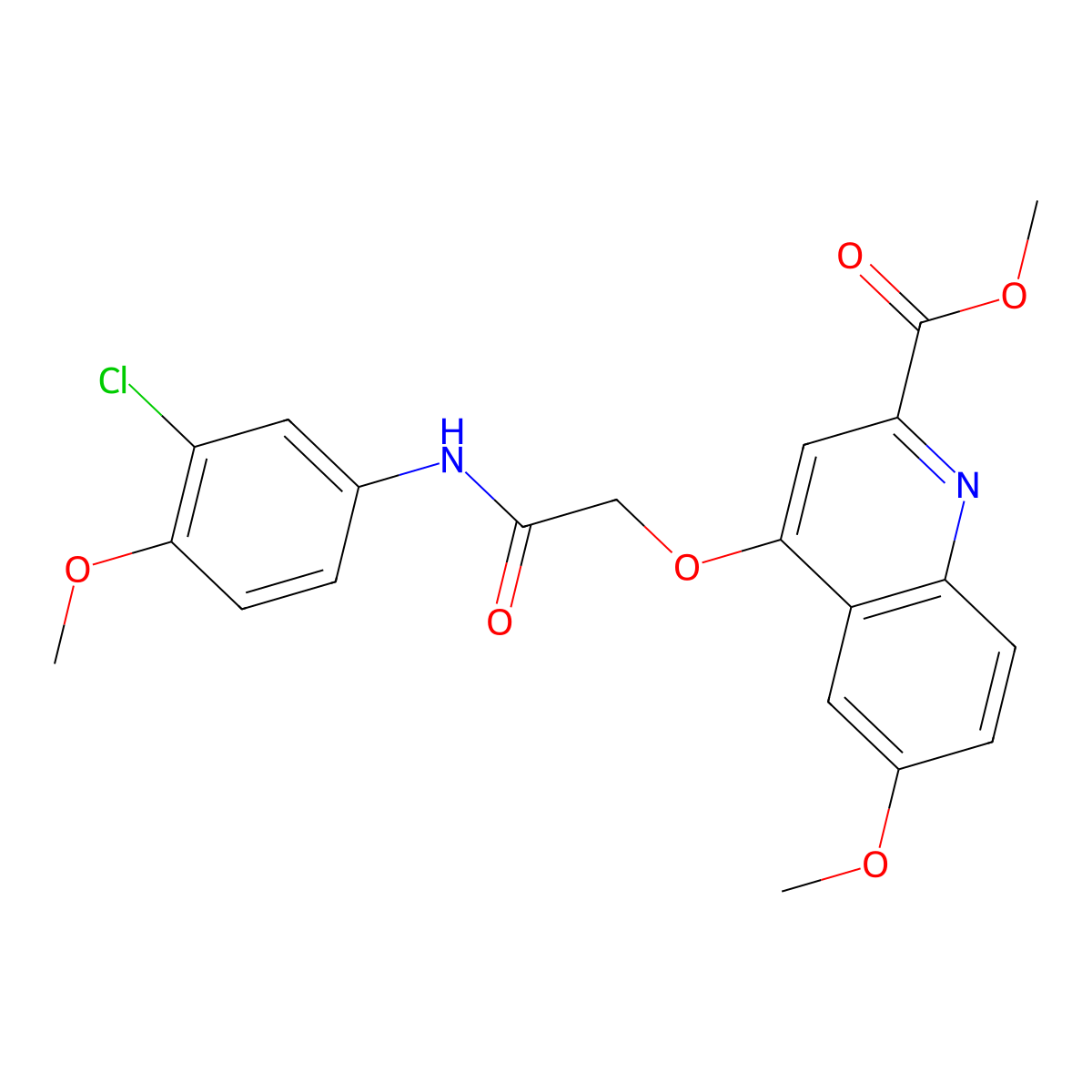Methyl 4-{[(3-chloro-4-methoxyphenyl)carbamoyl]methoxy}-6-methoxyquinoline-2-carboxylate molecular structure, CAS 1359504-23-6