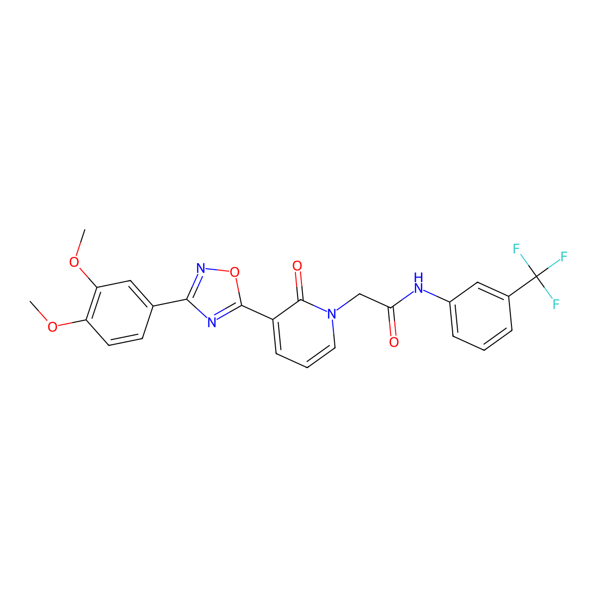2-[3-[3-(3,4-dimethoxyphenyl)-1,2,4-oxadiazol-5-yl]-2-oxopyridin-1(2H)-yl]-N-[3-(trifluoromethyl)phenyl]acetamide molecular structure, CAS 1359505-79-5