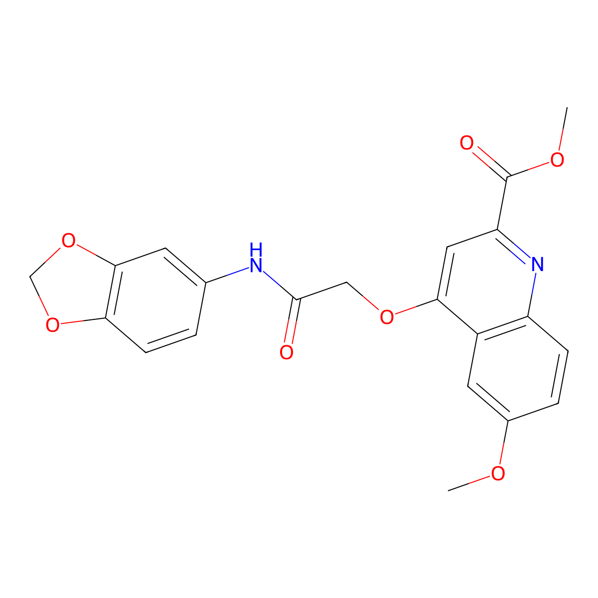 Methyl 4-(2-(benzo[d][1,3]dioxol-5-ylamino)-2-oxoethoxy)-6-methoxyquinoline-2-carboxylate molecular structure, CAS 1359508-51-2