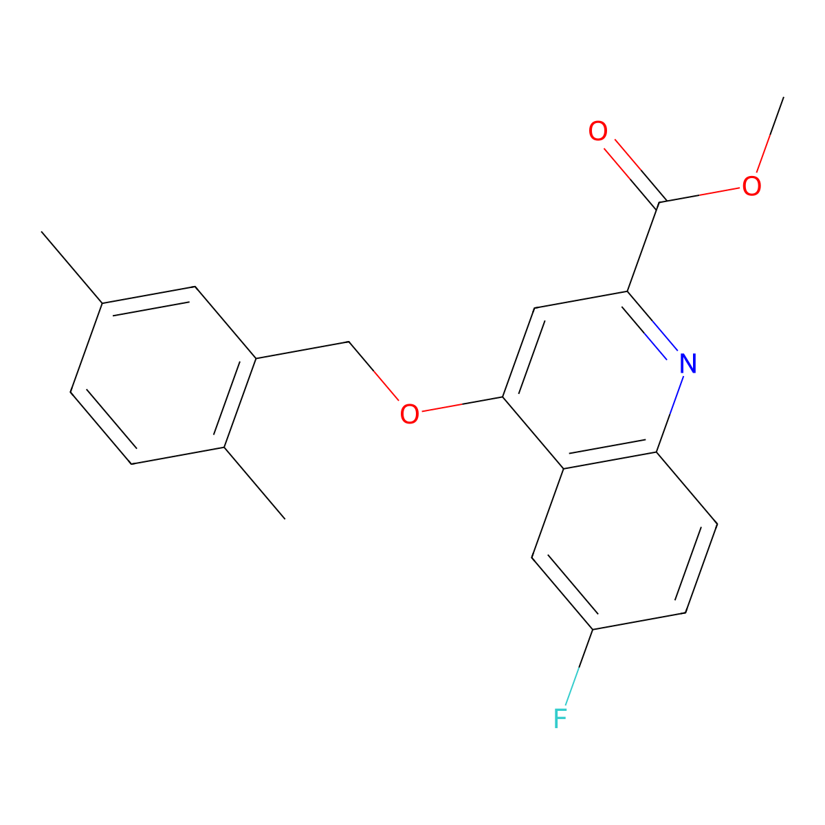Methyl 4-((2,5-dimethylbenzyl)oxy)-6-fluoroquinoline-2-carboxylate molecular structure, CAS 1359508-93-2
