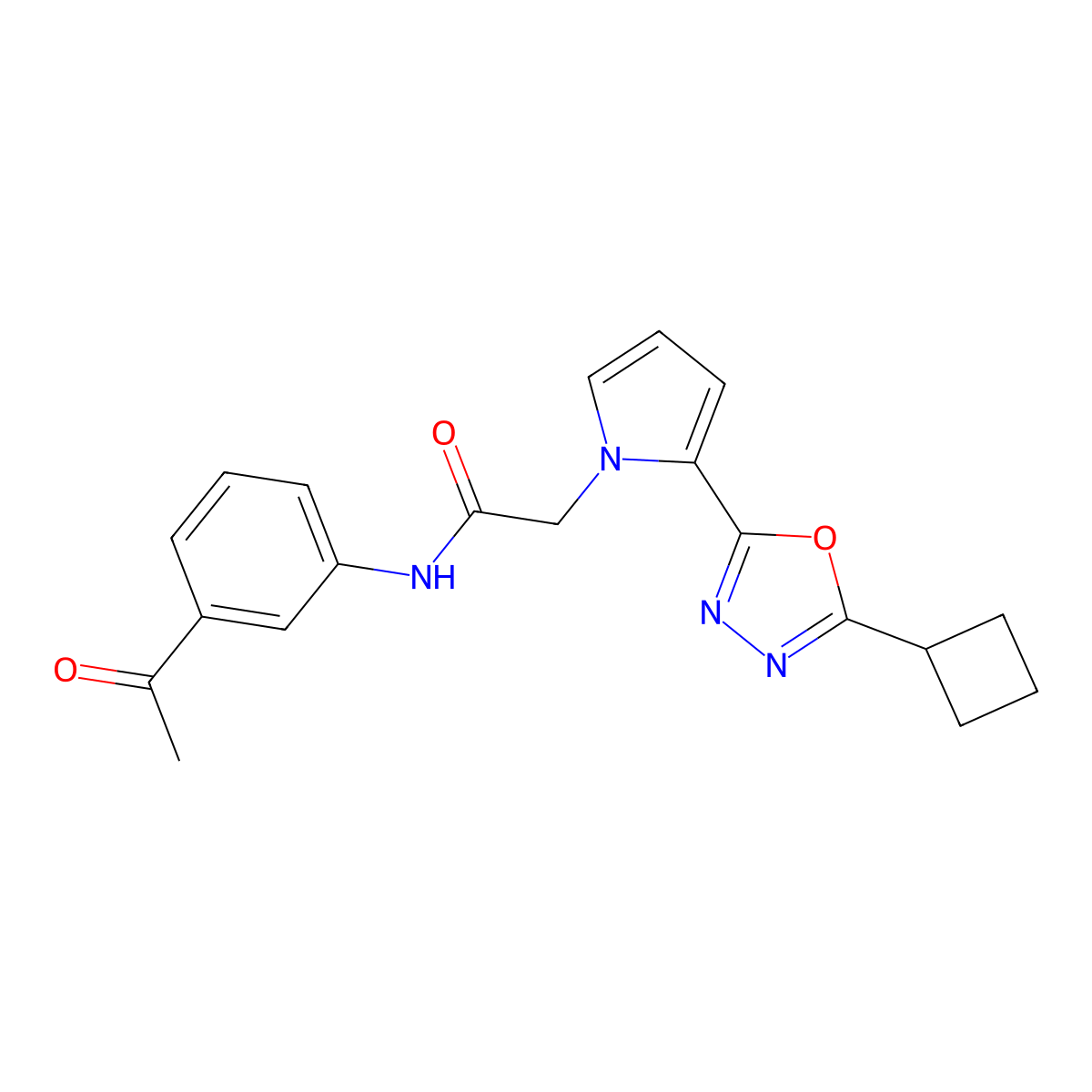 N-(3-Acetylphenyl)-2-[2-(5-cyclobutyl-1,3,4-oxadiazol-2-YL)-1H-pyrrol-1-YL]acetamide molecular structure, CAS 1359509-61-7