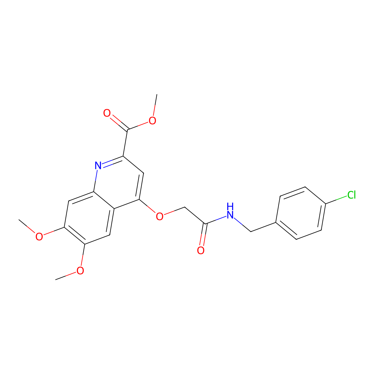 Methyl 4-({[(4-chlorophenyl)methyl]carbamoyl}methoxy)-6,7-dimethoxyquinoline-2-carboxylate molecular structure, CAS 1359509-63-9