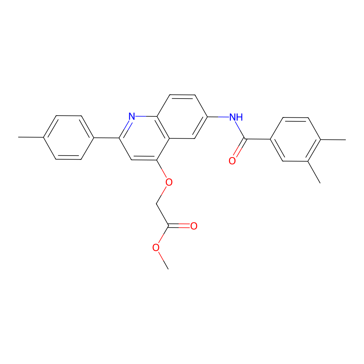 Methyl 2-((6-(3,4-dimethylbenzamido)-2-(p-tolyl)quinolin-4-yl)oxy)acetate molecular structure, CAS 1359510-52-3