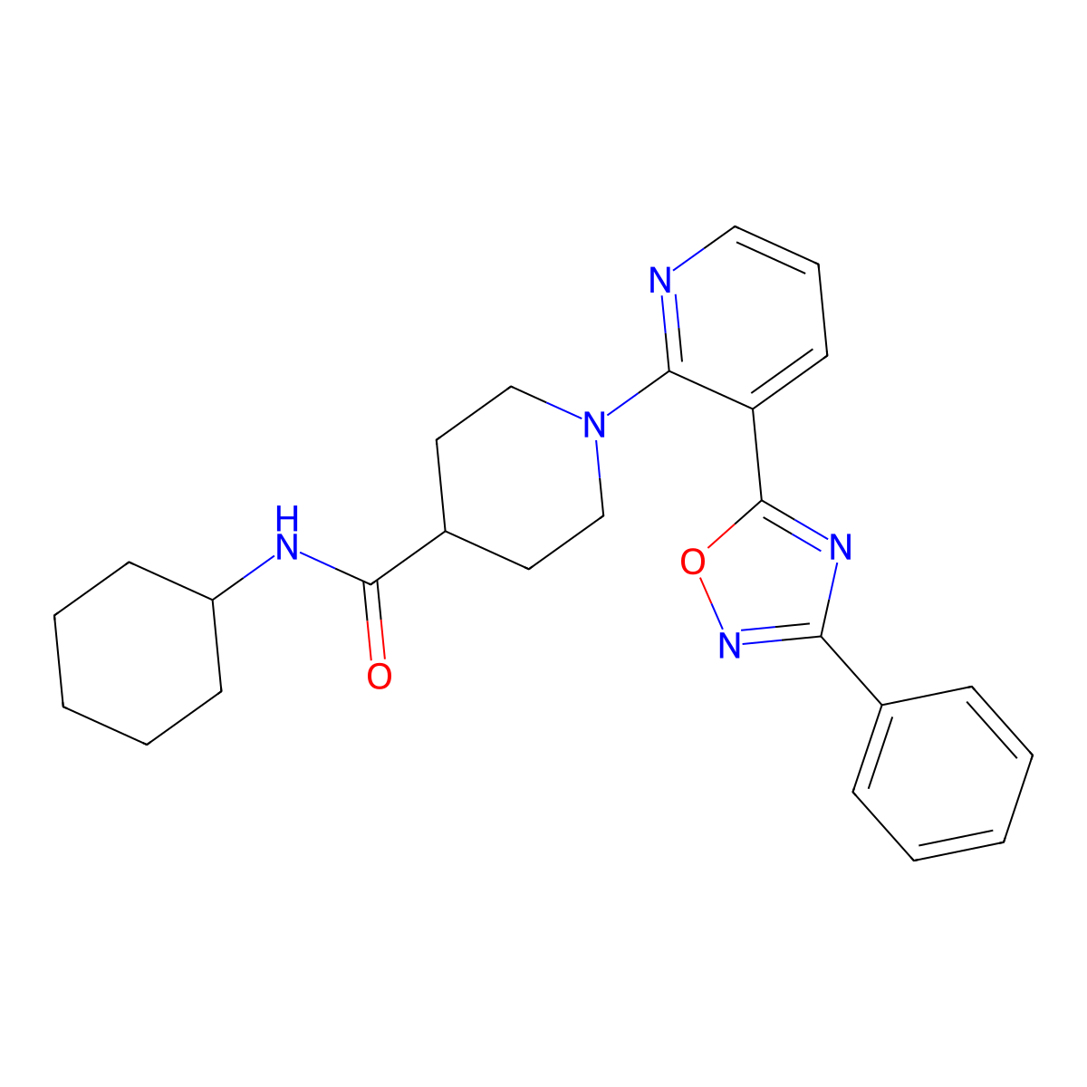 N-cyclohexyl-1-[3-(3-phenyl-1,2,4-oxadiazol-5-yl)pyridin-2-yl]piperidine-4-carboxamide molecular structure, CAS 1359537-53-3