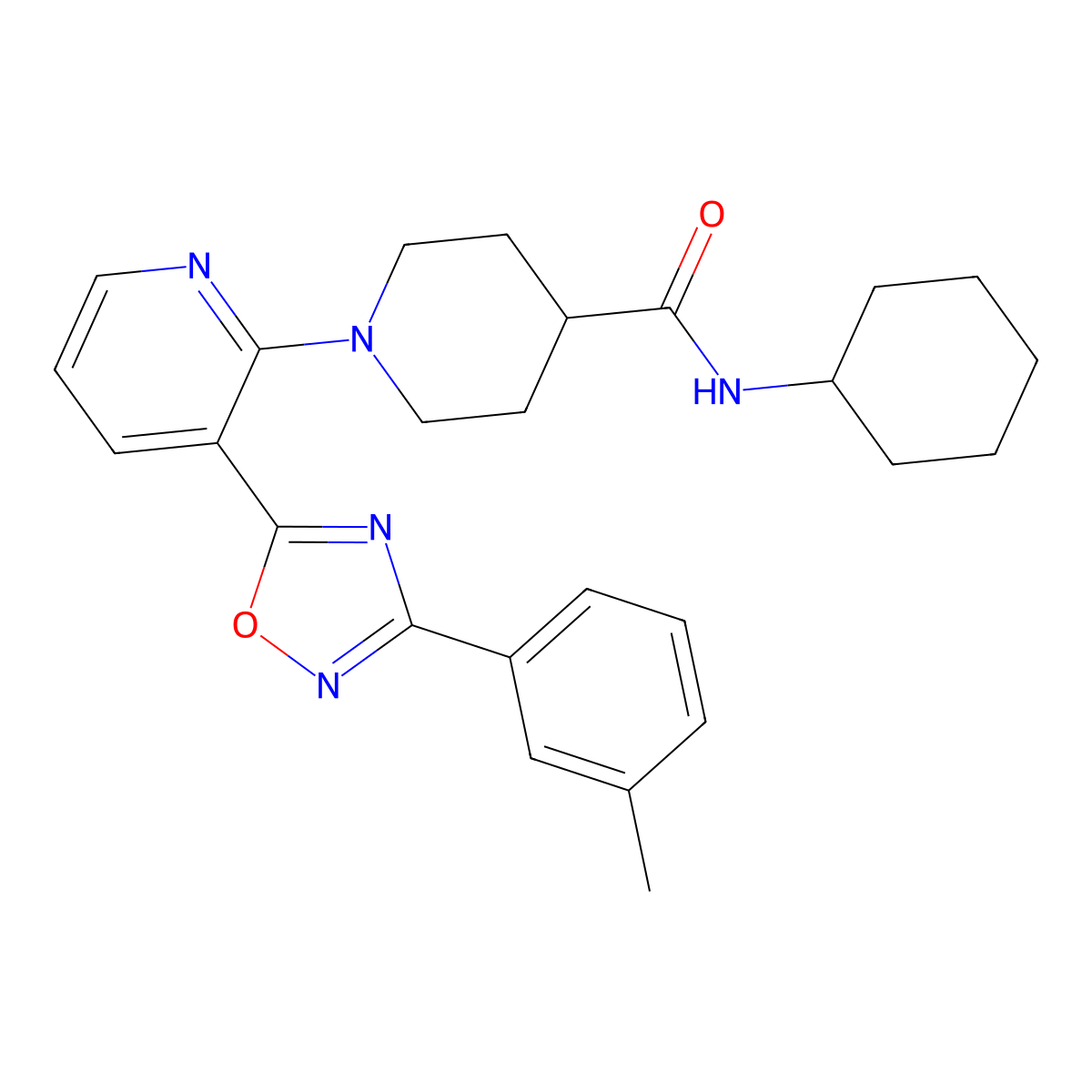 N-cyclohexyl-1-{3-[3-(3-methylphenyl)-1,2,4-oxadiazol-5-yl]pyridin-2-yl}piperidine-4-carboxamide molecular structure, CAS 1359563-73-7