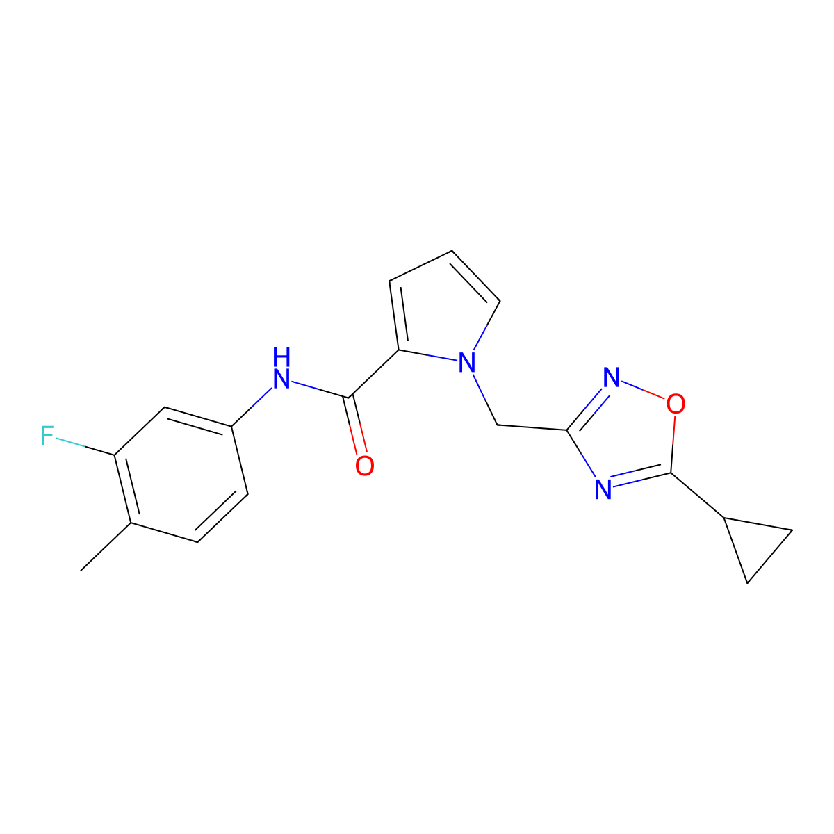 1-[(5-cyclopropyl-1,2,4-oxadiazol-3-yl)methyl]-N-(3-fluoro-4-methylphenyl)-1H-pyrrole-2-carboxamide molecular structure, CAS 1359569-02-0