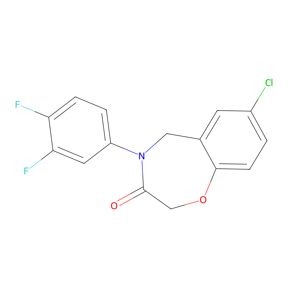 7-chloro-4-(3,4-difluorophenyl)-4,5-dihydro-1,4-benzoxazepin-3(2H)-one molecular structure, CAS 1359596-73-8