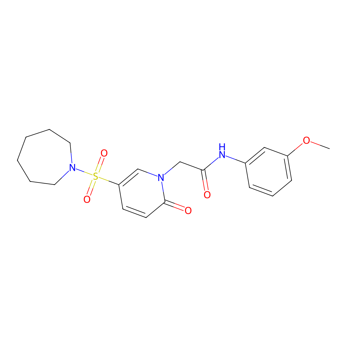2-[5-(azepane-1-sulfonyl)-2-oxo-1,2-dihydropyridin-1-yl]-N-(3-methoxyphenyl)acetamide molecular structure, CAS 1359625-78-7