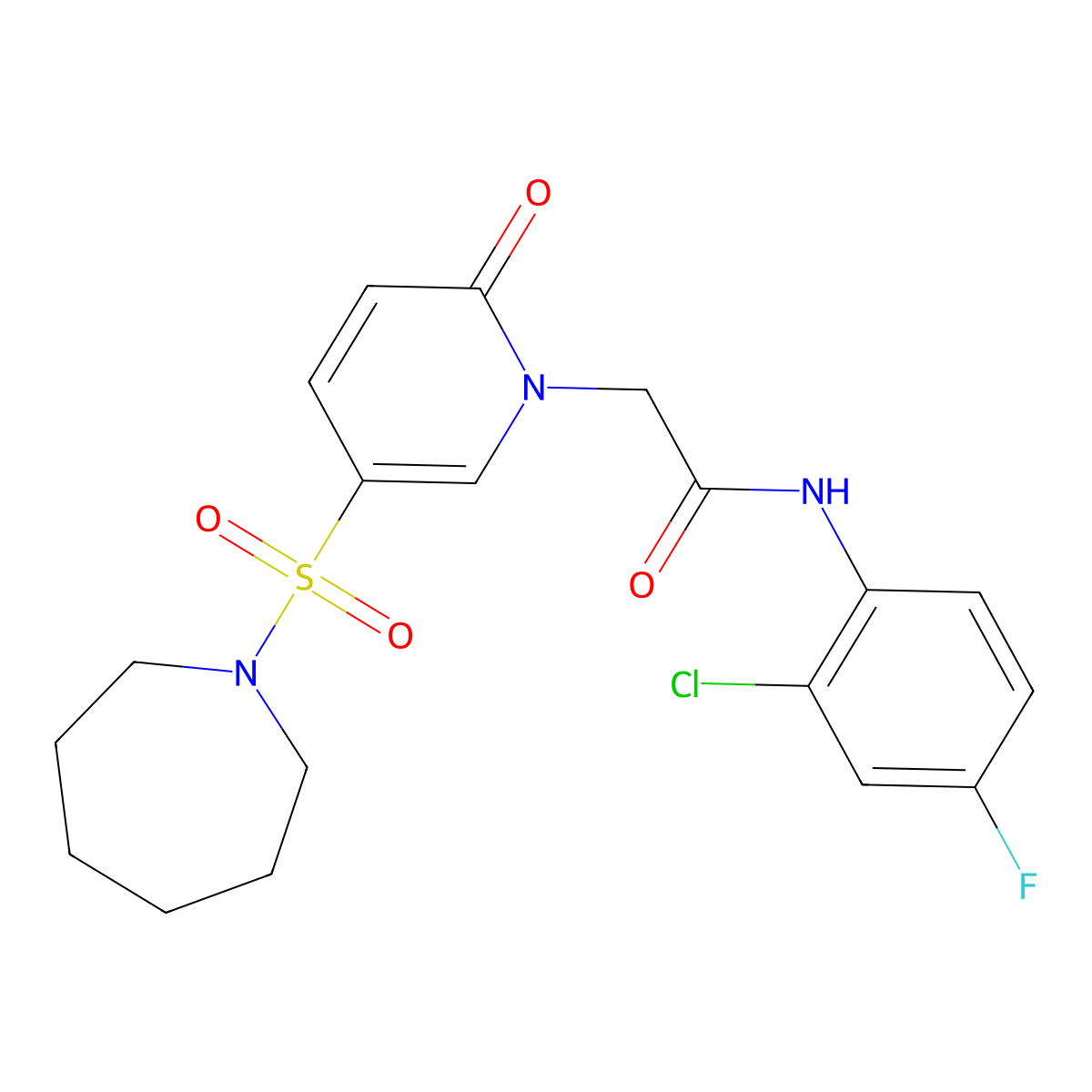 2-[5-(azepane-1-sulfonyl)-2-oxo-1,2-dihydropyridin-1-yl]-N-(2-chloro-4-fluorophenyl)acetamide molecular structure, CAS 1359625-92-5
