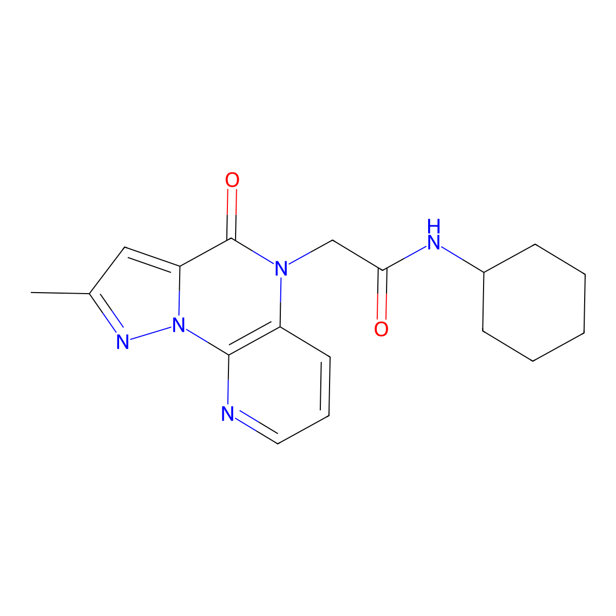 N-Cyclohexyl-2-[2-methyl-4-oxopyrazolo[1,5-A]pyrido[3,2-E]pyrazin-5(4H)-YL]acetamide molecular structure, CAS 1359643-78-9