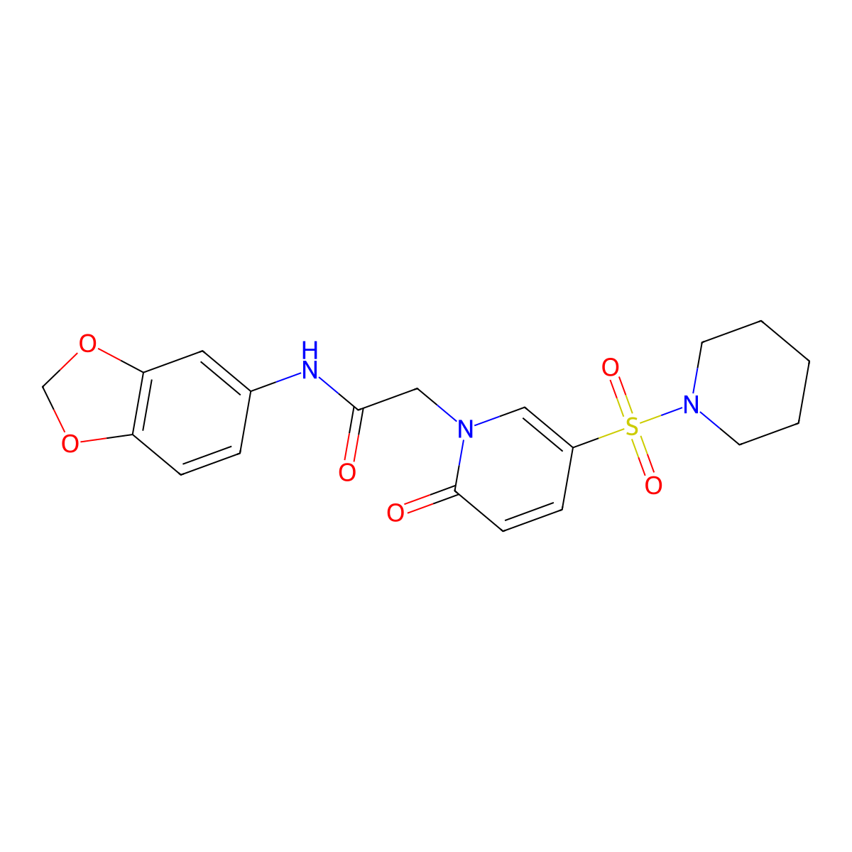 N-1,3-benzodioxol-5-yl-2-[2-oxo-5-(piperidin-1-ylsulfonyl)pyridin-1(2H)-yl]acetamide molecular structure, CAS 1359644-20-4
