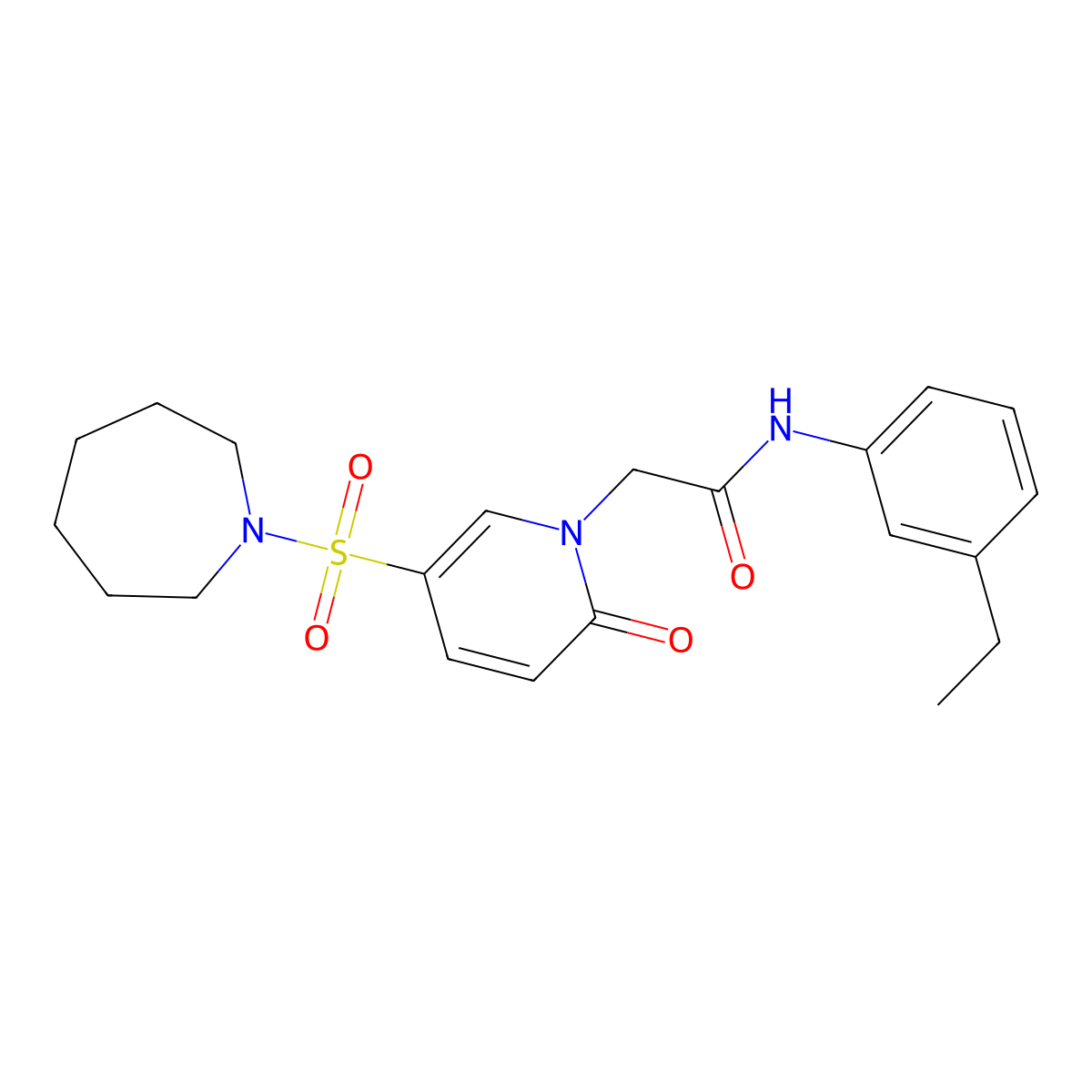 2-[5-(azepane-1-sulfonyl)-2-oxo-1,2-dihydropyridin-1-yl]-N-(3-ethylphenyl)acetamide molecular structure, CAS 1359644-26-0