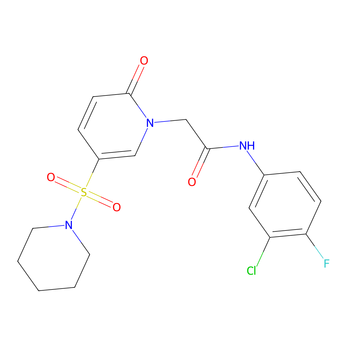N-(3-chloro-4-fluorophenyl)-2-[2-oxo-5-(piperidine-1-sulfonyl)-1,2-dihydropyridin-1-yl]acetamide molecular structure, CAS 1359647-50-9