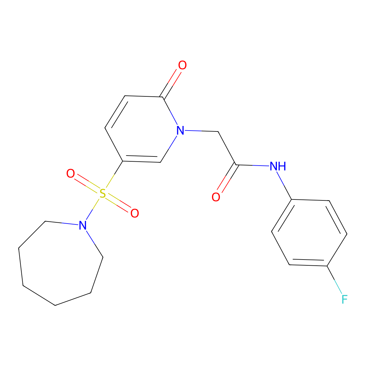 2-[5-(azepane-1-sulfonyl)-2-oxo-1,2-dihydropyridin-1-yl]-N-(4-fluorophenyl)acetamide molecular structure, CAS 1359648-47-7