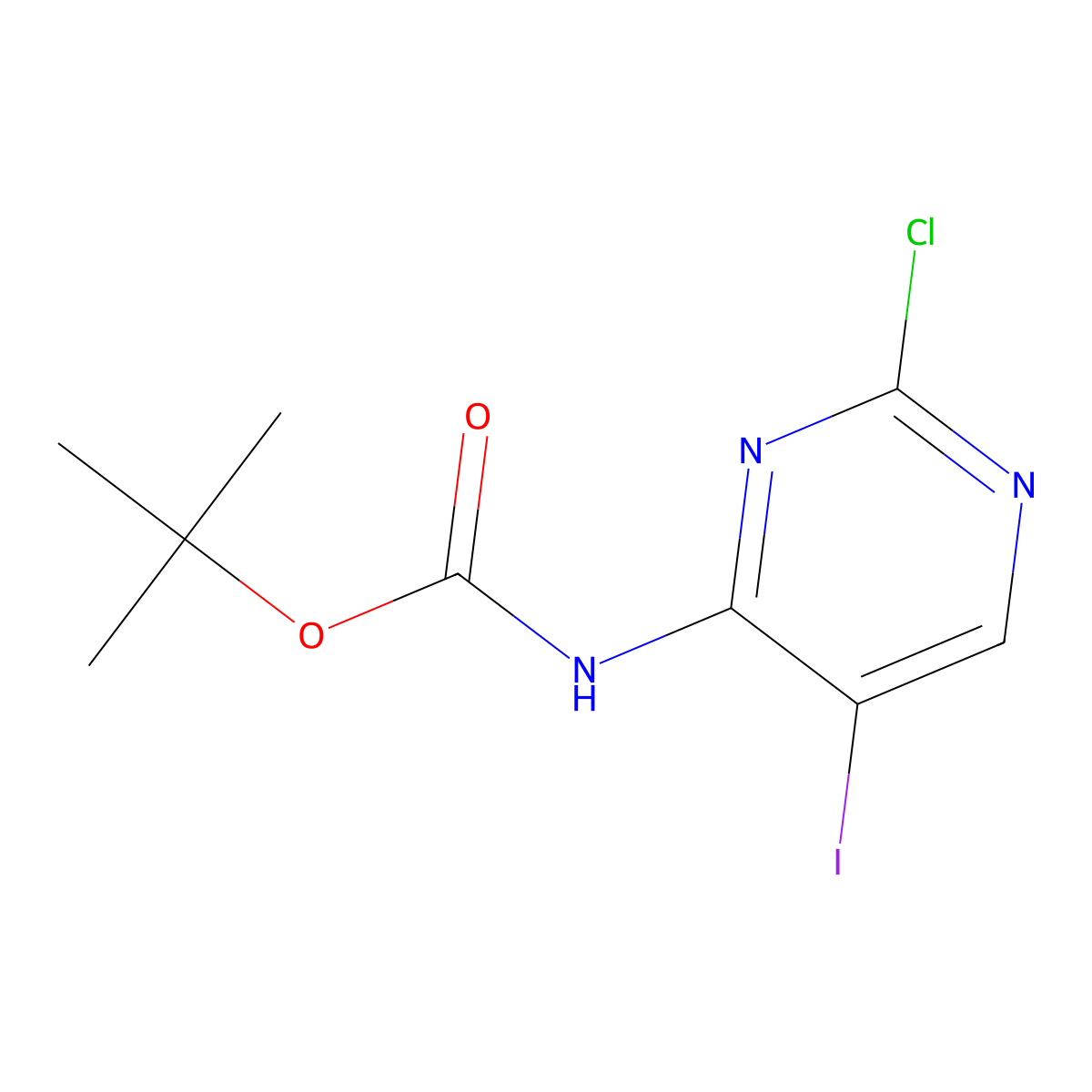 tert-Butyl (2-chloro-5-iodopyrimidin-4-yl)carbamate molecular structure, CAS 1359655-47-2