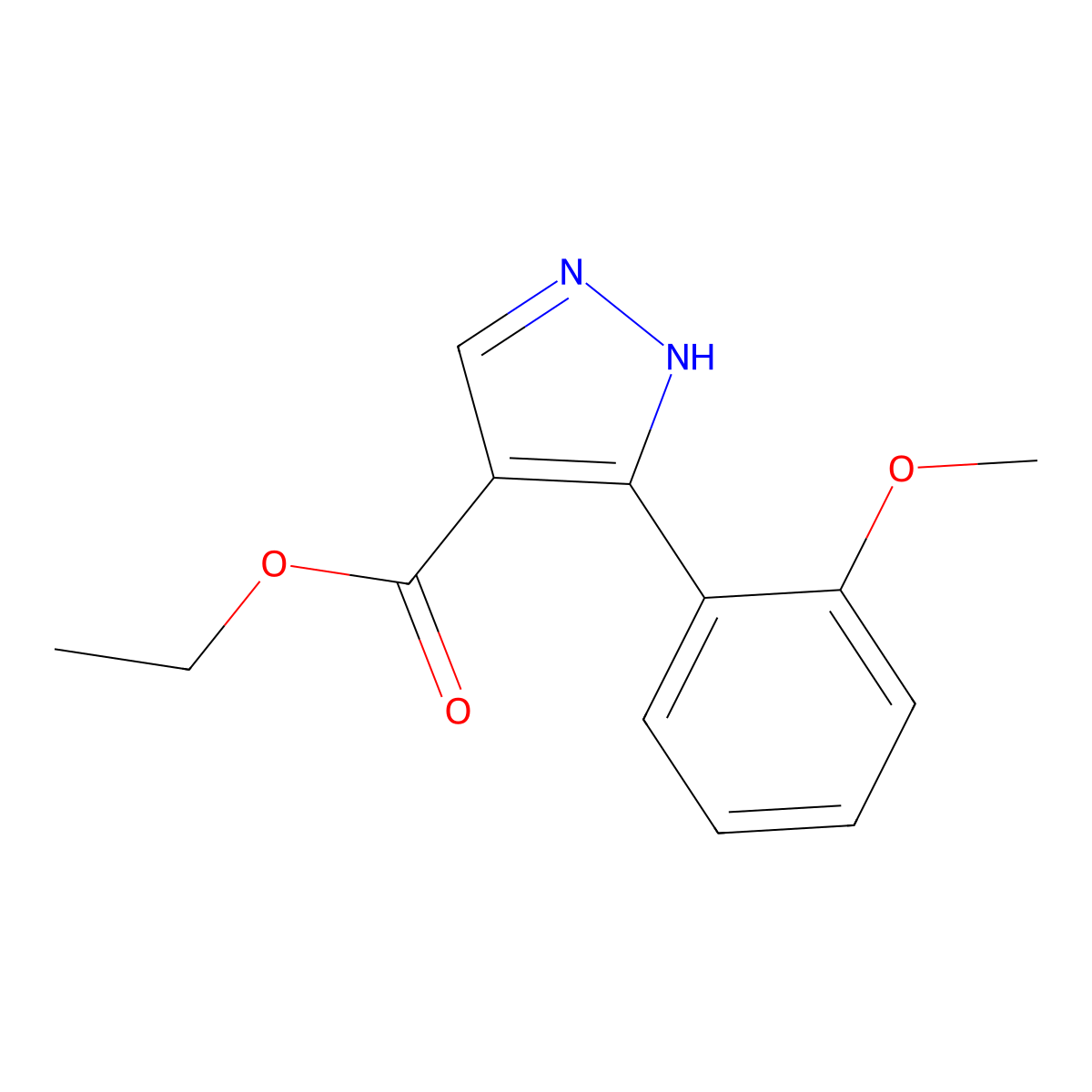 ethyl 5-(2-methoxyphenyl)-1H-pyrazole-4-carboxylate molecular structure, CAS 1359655-67-6