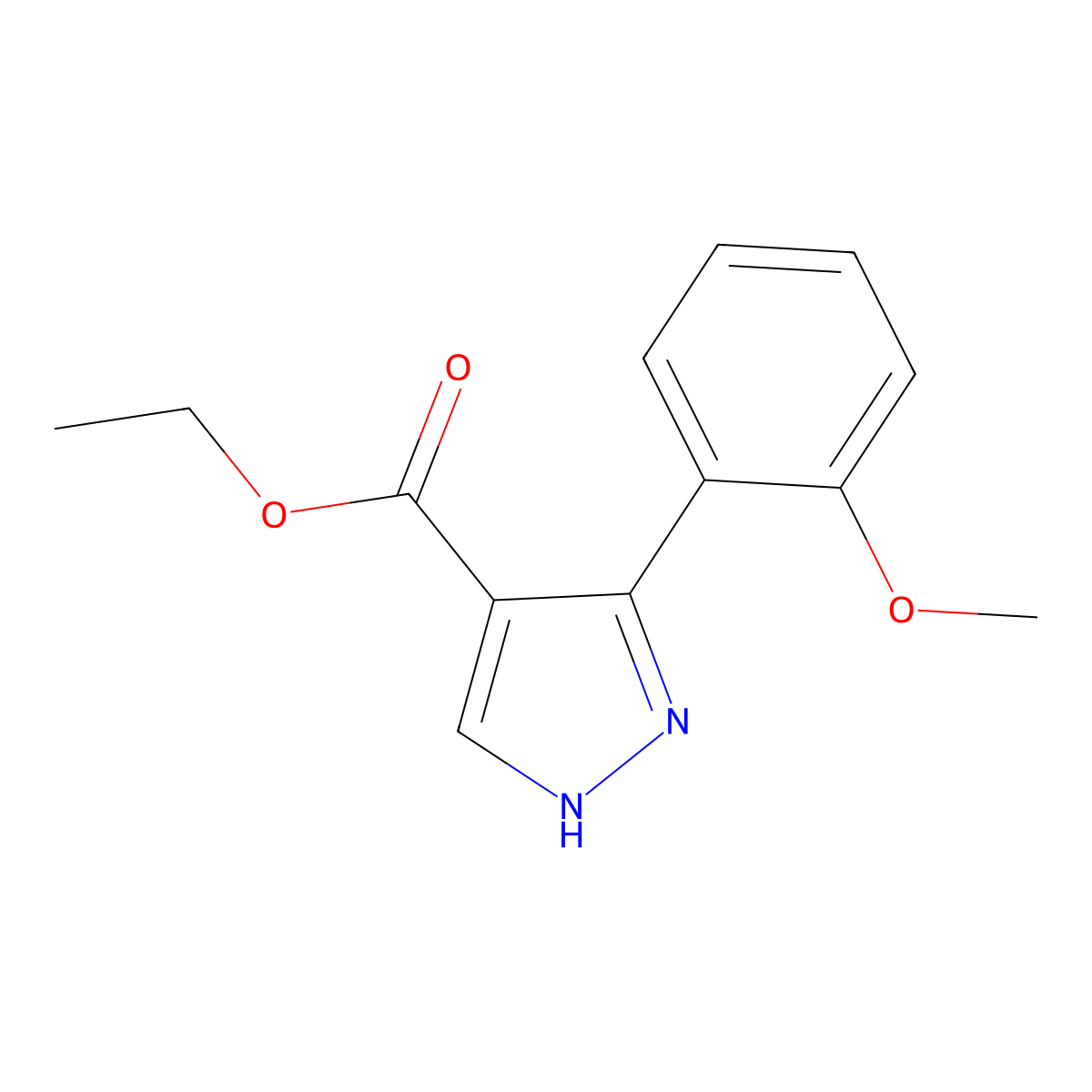 ethyl 5-(2-methoxyphenyl)-1H-pyrazole-4-carboxylate molecular structure, CAS 1359655-67-6