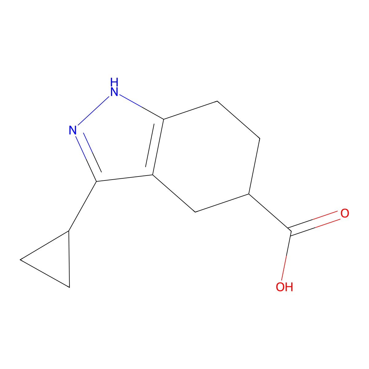 3-Cyclopropyl-4,5,6,7-tetrahydro-1H-indazole-5-carboxylic acid molecular structure, CAS 1359655-90-5