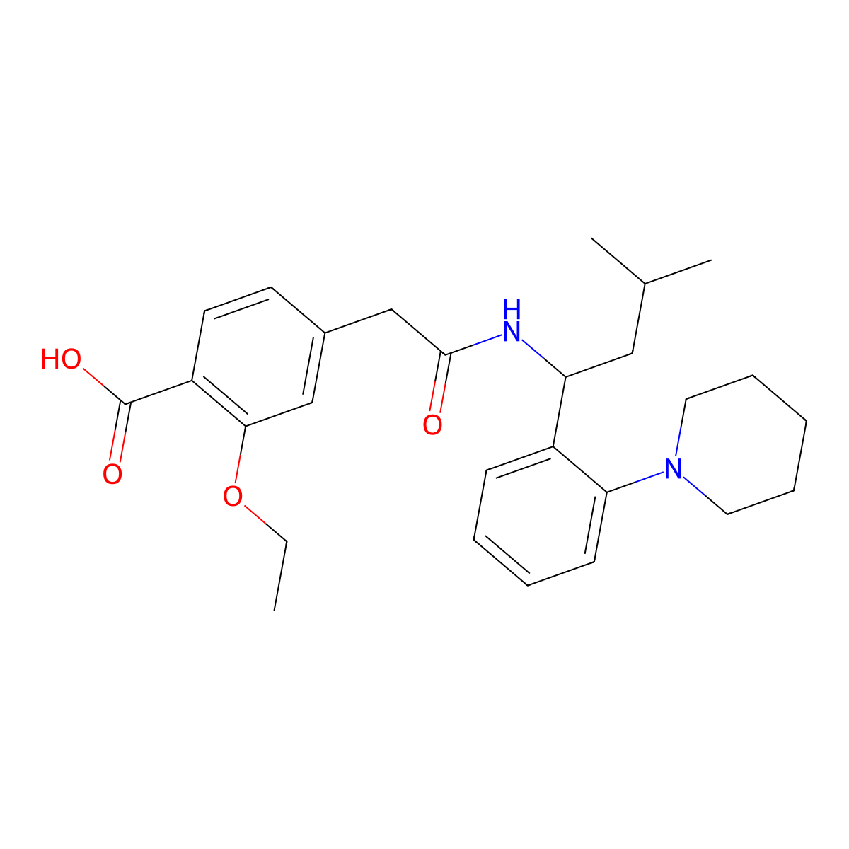 2-Ethoxy-4-(2-((3-methyl-1-(2-(piperidin-1-yl)phenyl)butyl)amino)-2-oxoethyl)benzoic acid molecular structure, CAS 135969-54-9