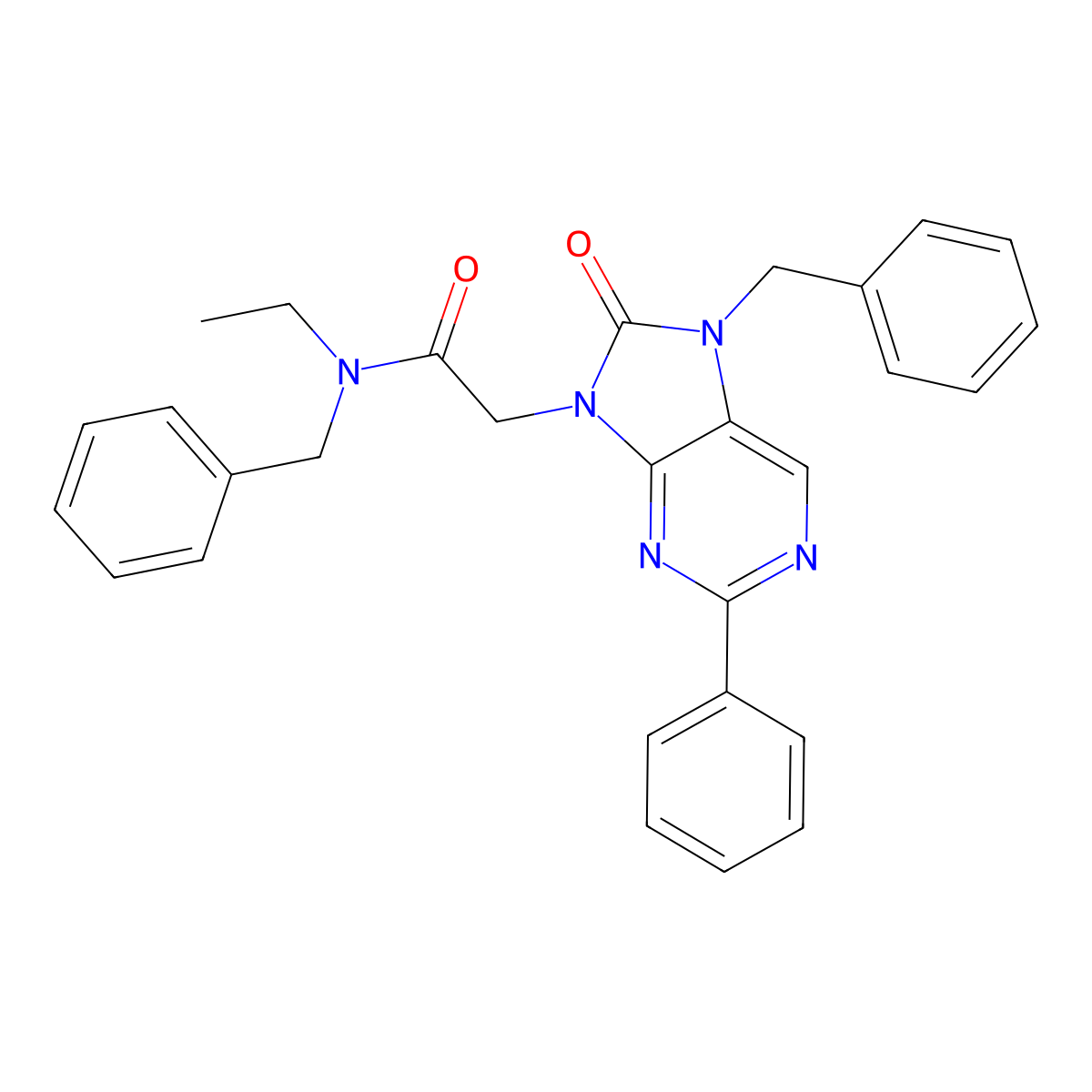 N-Benzyl-2-(7-benzyl-8-oxo-2-phenyl-7H-purin-9(8H)-yl)-N-ethylacetamide molecular structure, CAS 1359705-67-1