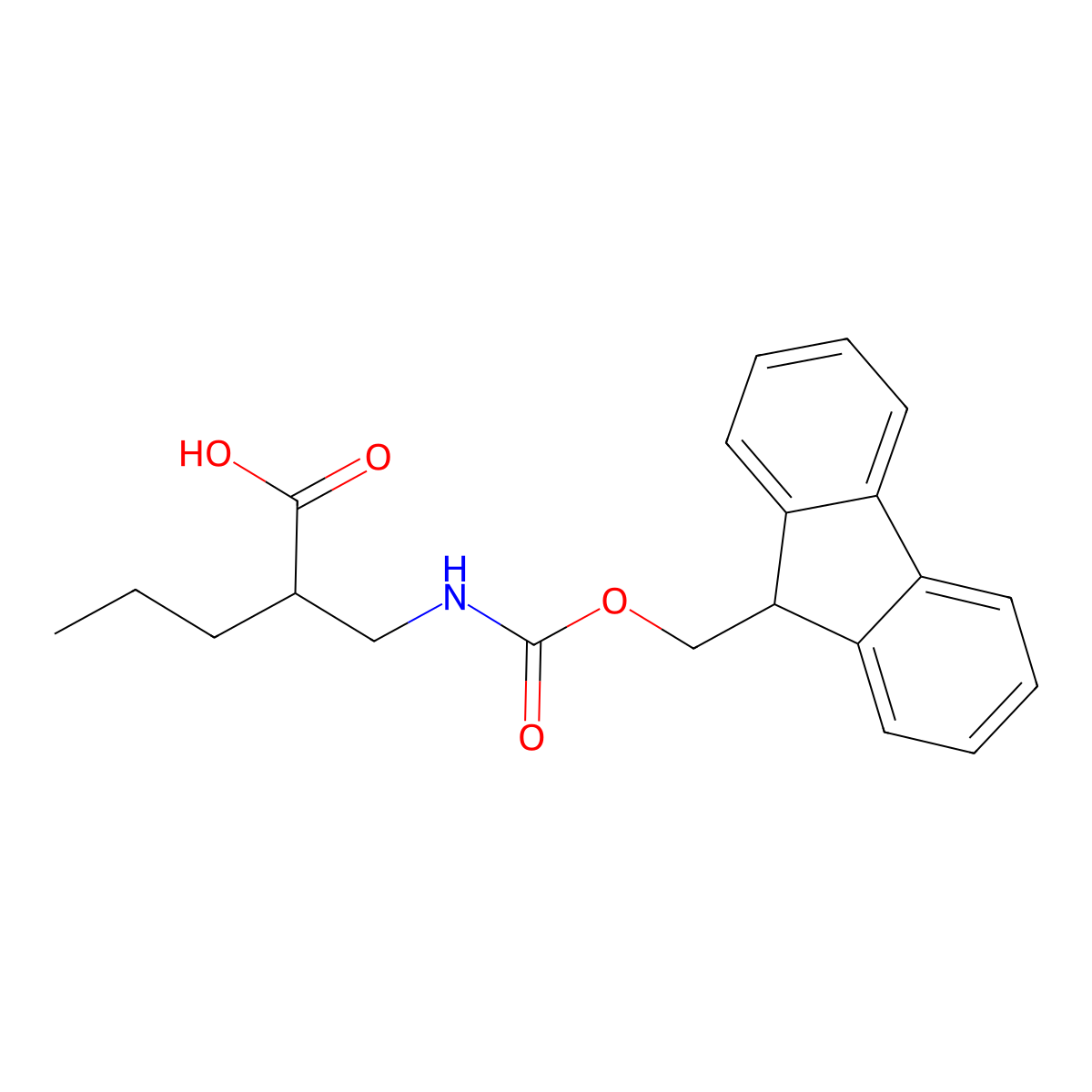 (S)-2-(((((9H-Fluoren-9-yl)methoxy)carbonyl)amino)methyl)pentanoic acid molecular structure, CAS 1359757-38-2