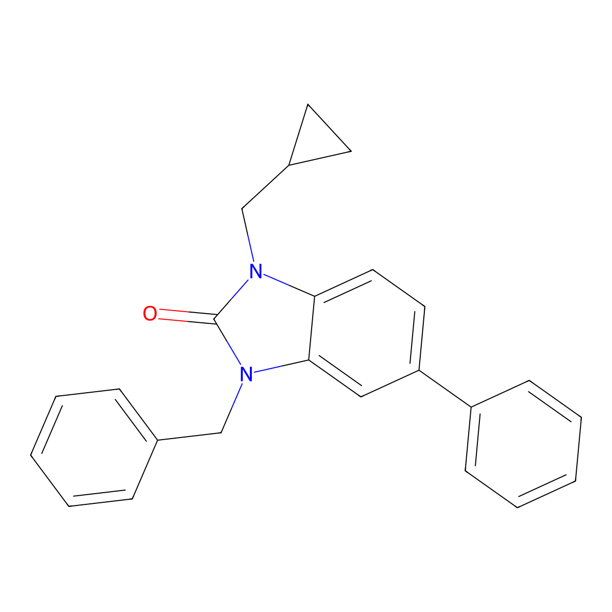 3-Benzyl-1-(cyclopropylmethyl)-5-phenyl-1H-benzo[d]imidazol-2(3H)-one molecular structure, CAS 1359757-43-9