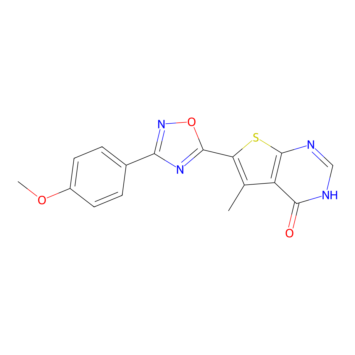 6-[3-(4-methoxyphenyl)-1,2,4-oxadiazol-5-yl]-5-methylthieno[2,3-d]pyrimidin-4(3H)-one molecular structure, CAS 1359856-23-7