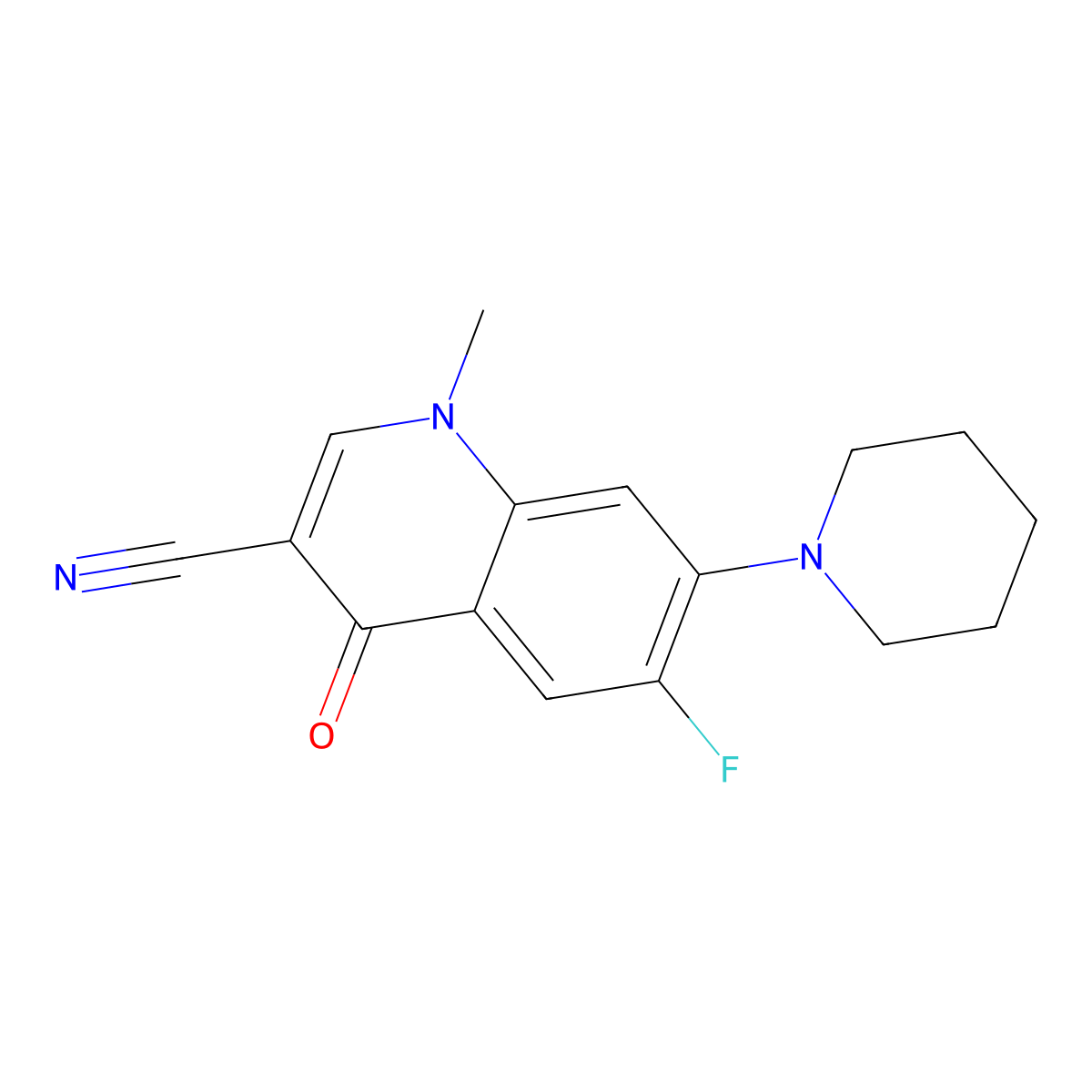 6-Fluoro-1-methyl-4-oxo-7-piperidin-1-ylquinoline-3-carbonitrile molecular structure, CAS 1359864-59-7