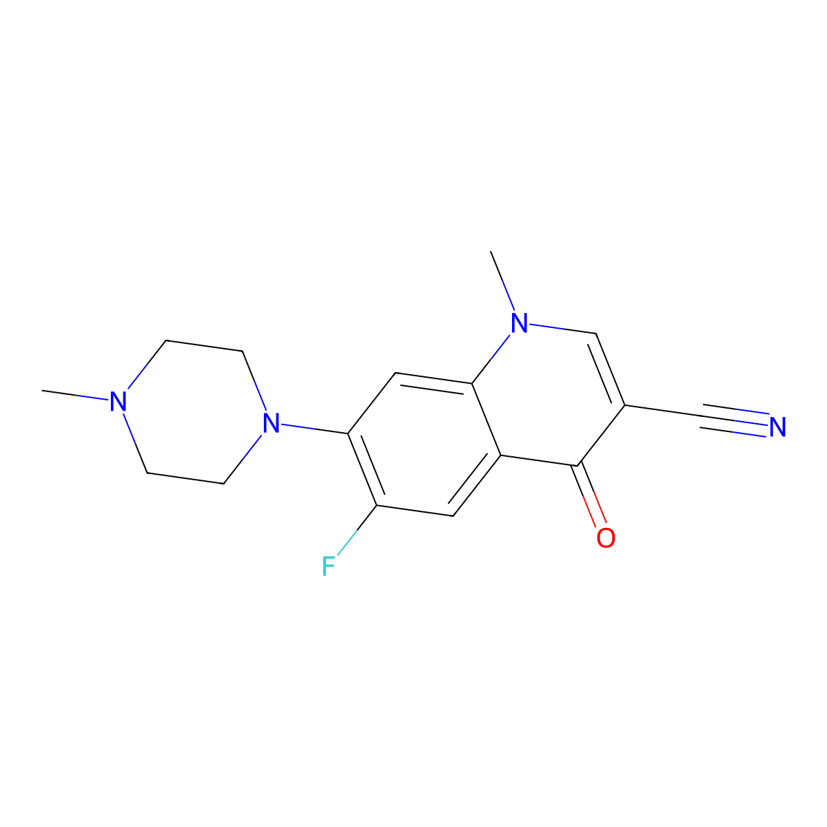 6-Fluoro-1-methyl-7-(4-methylpiperazin-1-yl)-4-oxoquinoline-3-carbonitrile molecular structure, CAS 1359864-62-2