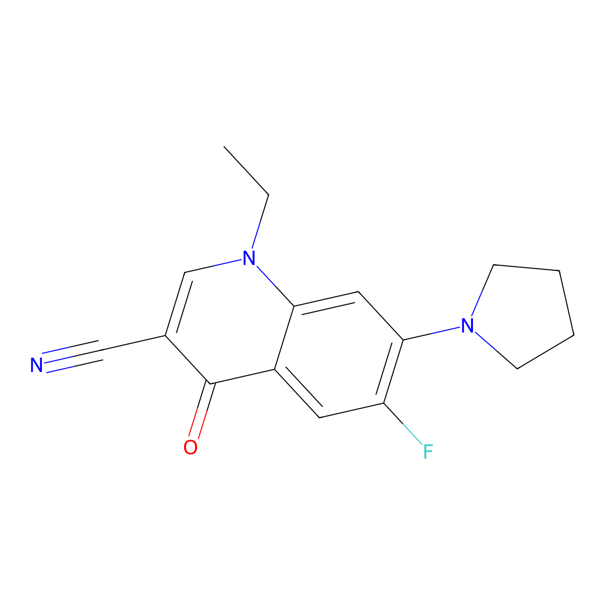 1-Ethyl-6-fluoro-4-oxo-7-pyrrolidin-1-ylquinoline-3-carbonitrile molecular structure, CAS 1359864-64-4