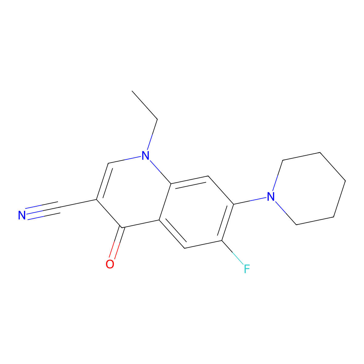 1-Ethyl-6-fluoro-4-oxo-7-piperidin-1-ylquinoline-3-carbonitrile molecular structure, CAS 1359864-65-5