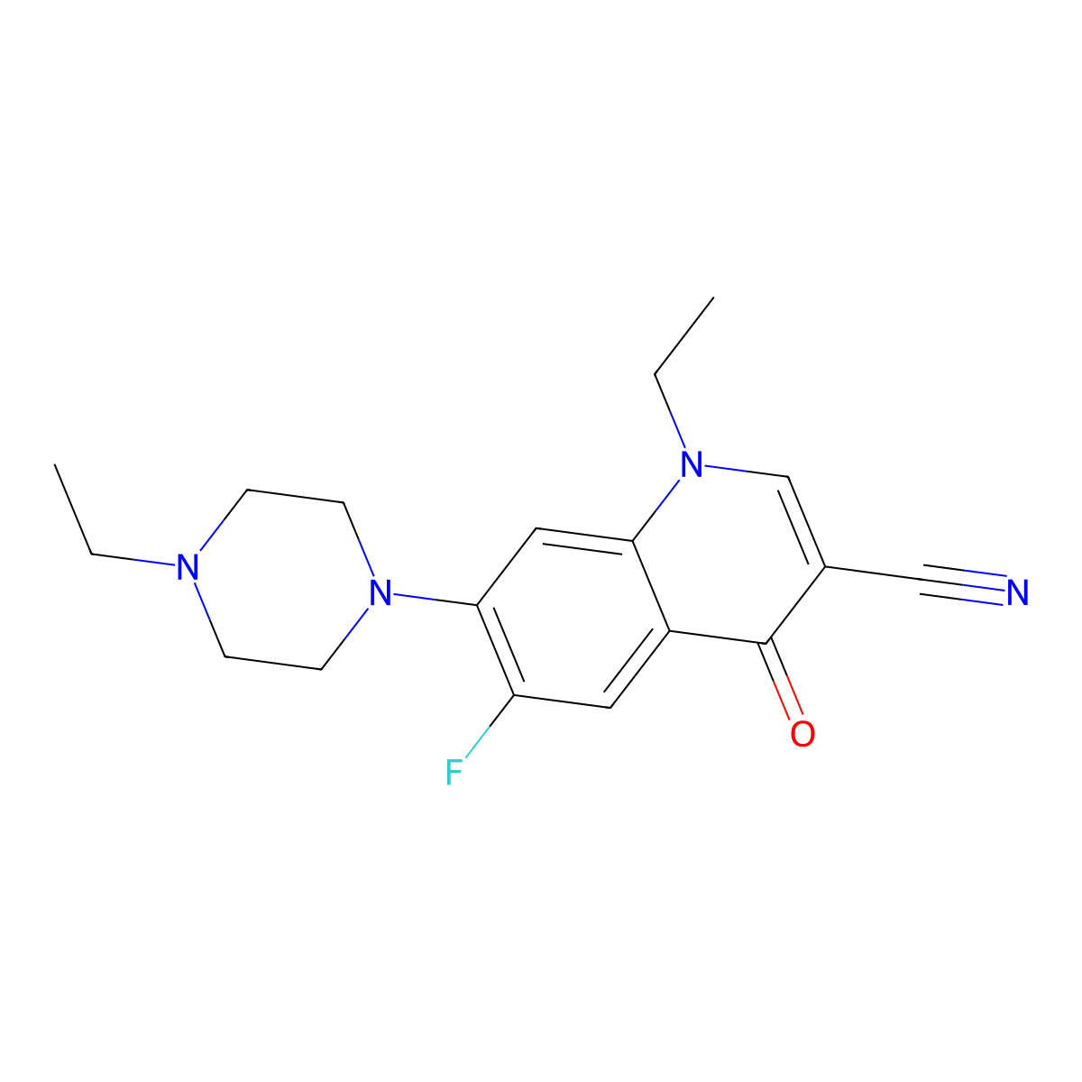1-Ethyl-7-(4-ethylpiperazin-1-yl)-6-fluoro-4-oxoquinoline-3-carbonitrile molecular structure, CAS 1359864-69-9