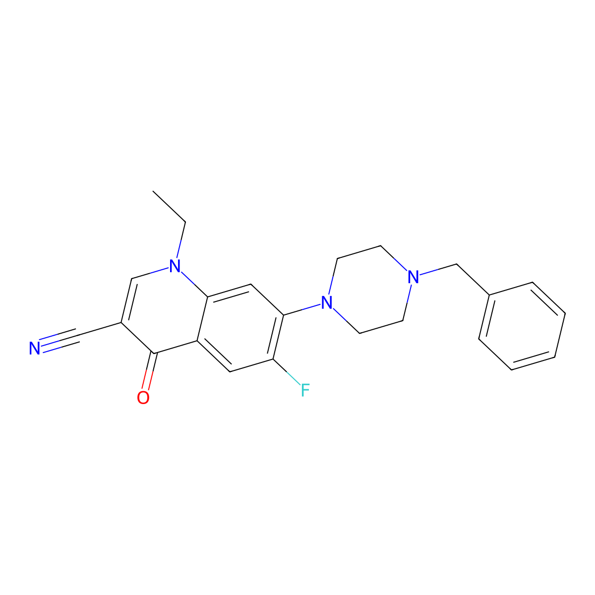 7-(4-Benzylpiperazin-1-yl)-1-ethyl-6-fluoro-4-oxoquinoline-3-carbonitrile molecular structure, CAS 1359864-70-2