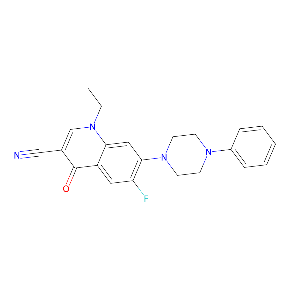 1-Ethyl-6-fluoro-4-oxo-7-(4-phenylpiperazin-1-yl)quinoline-3-carbonitrile molecular structure, CAS 1359864-71-3