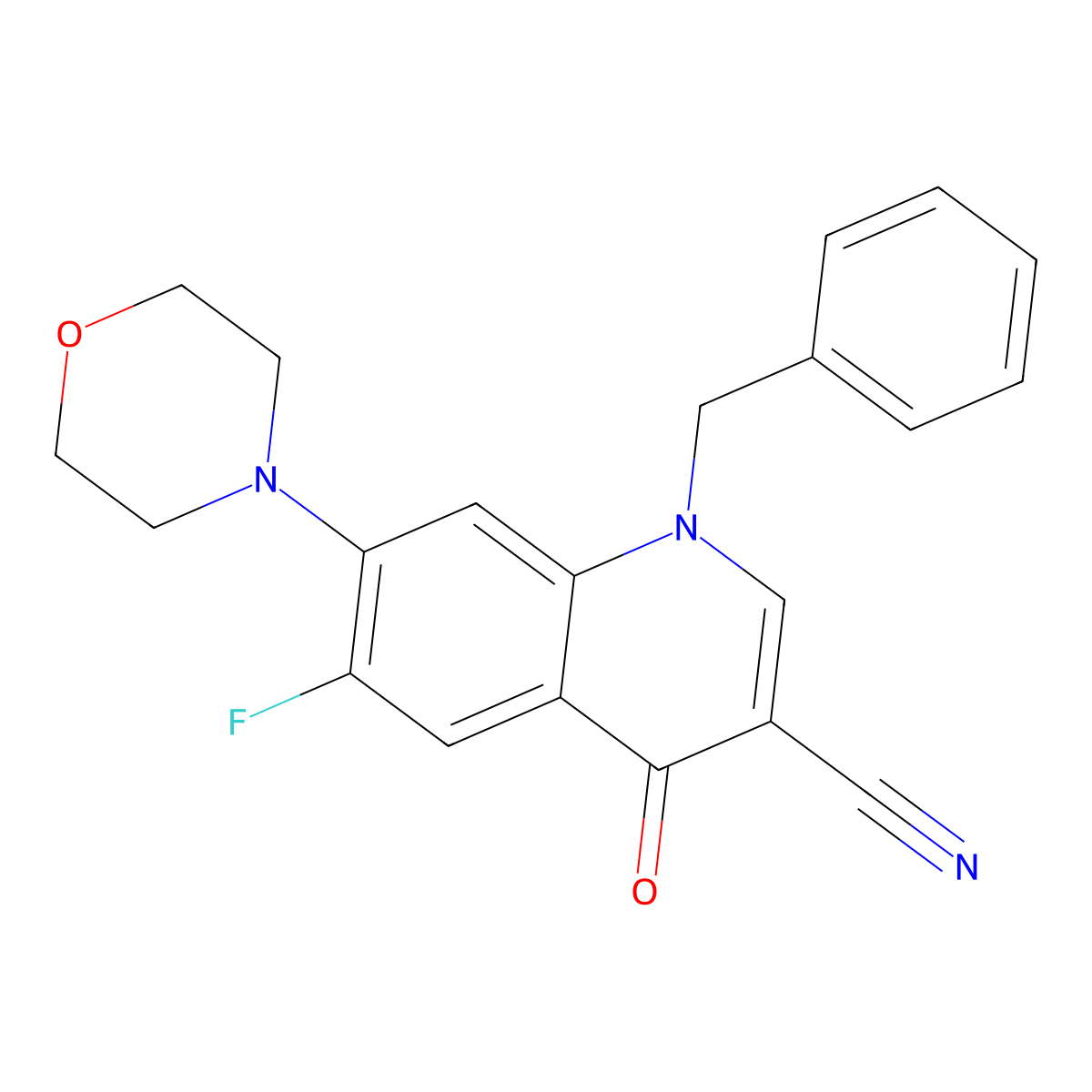 1-Benzyl-6-fluoro-7-morpholin-4-yl-4-oxoquinoline-3-carbonitrile molecular structure, CAS 1359864-74-6