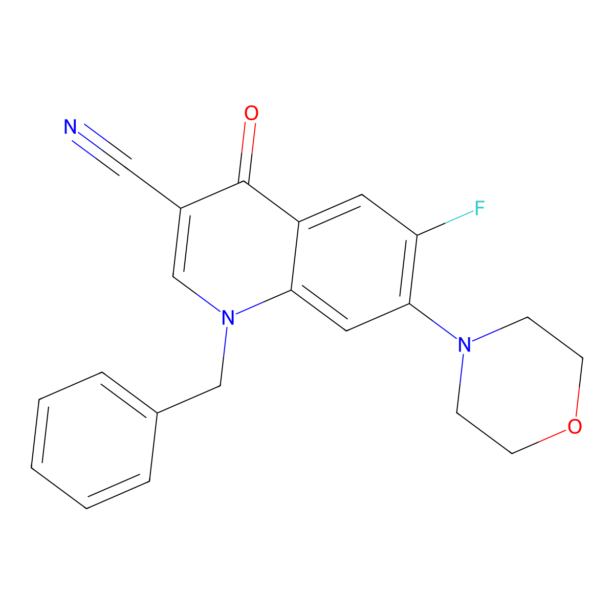 1-Benzyl-6-fluoro-7-morpholin-4-yl-4-oxoquinoline-3-carbonitrile molecular structure, CAS 1359864-74-6