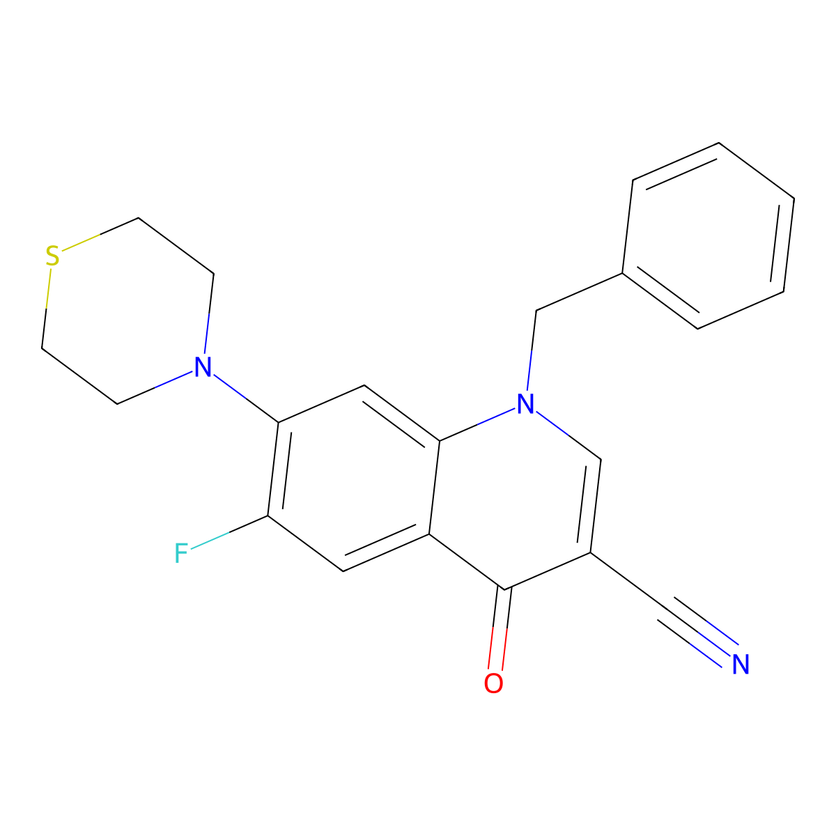 1-Benzyl-6-fluoro-4-oxo-7-thiomorpholin-4-ylquinoline-3-carbonitrile molecular structure, CAS 1359864-75-7