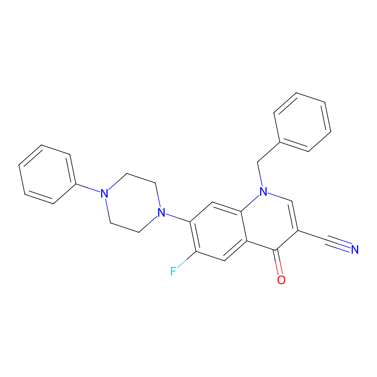 1-Benzyl-6-fluoro-4-oxo-7-(4-phenylpiperazin-1-yl)-1,4-dihydroquinoline-3-carbonitrile molecular structure, CAS 1359864-77-9