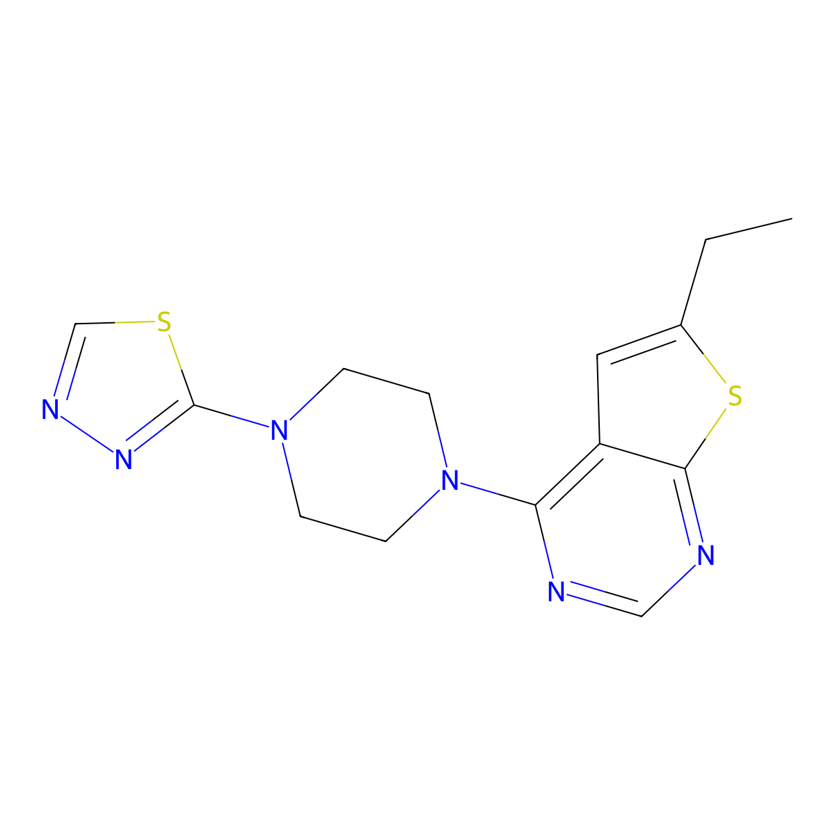 4-(4-(1,3,4-Thiadiazol-2-yl)piperazin-1-yl)-6-ethylthieno[2,3-d]pyrimidine molecular structure, CAS 1359873-35-0