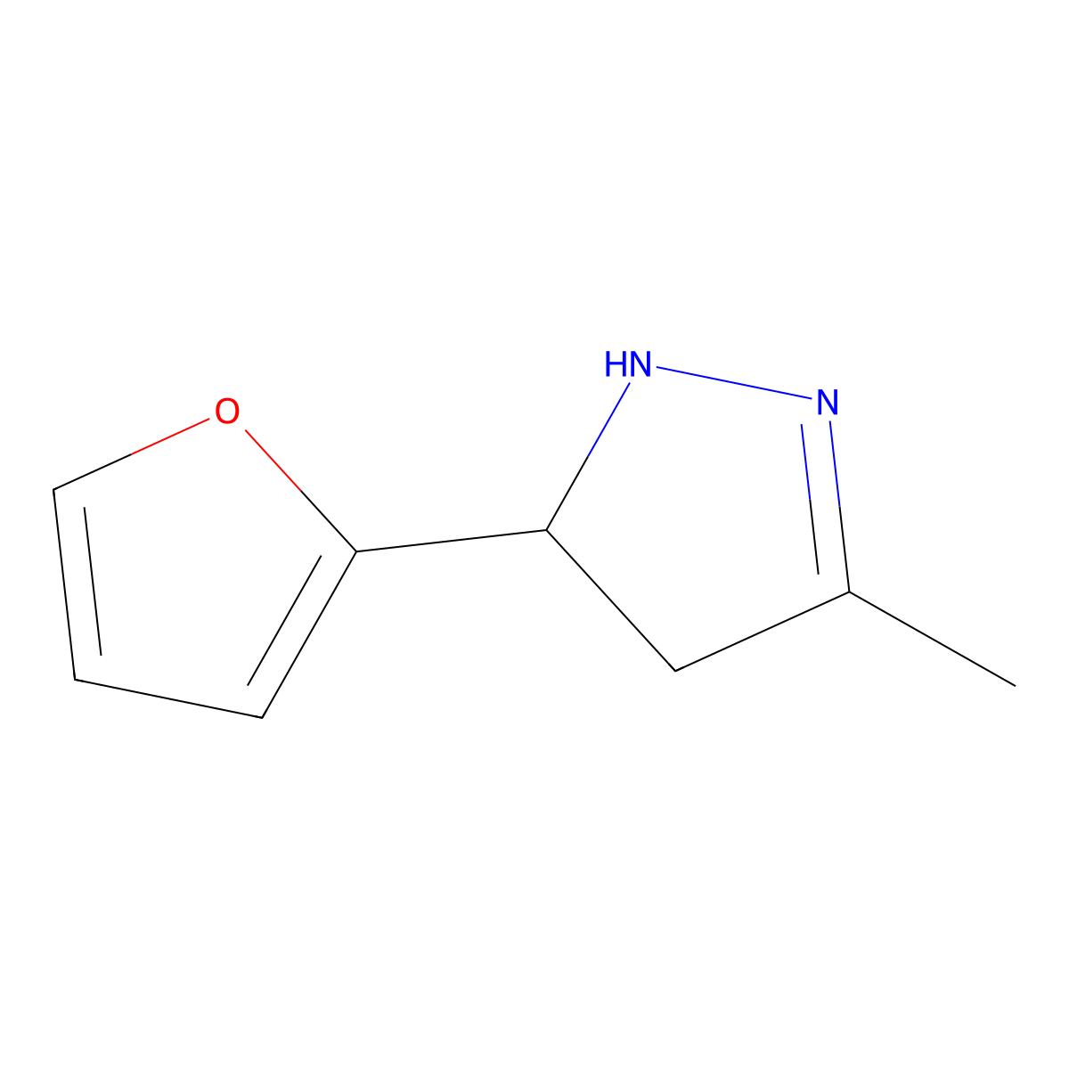 5-(2-Furyl)-4,5-dihydro-3-methyl-1H-pyrazole molecular structure, CAS 13599-33-2